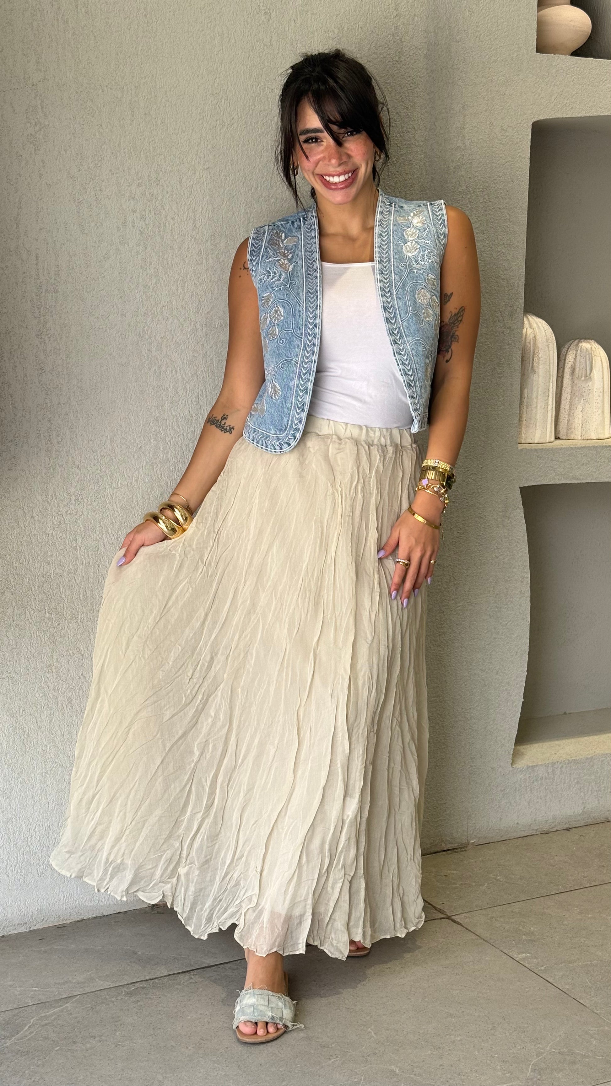 Crinkle Skirt - Beige