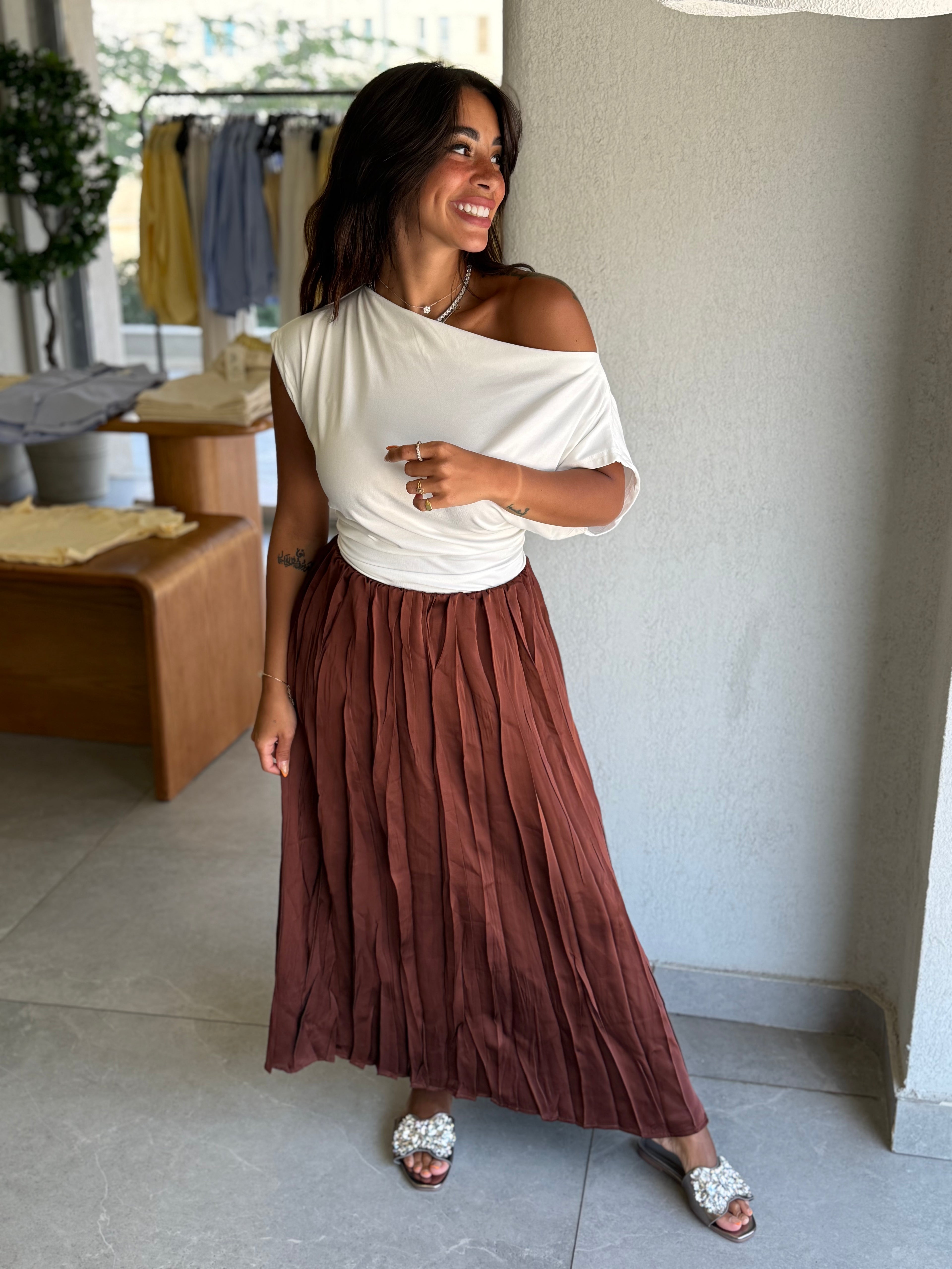 Crinkle Skirt -Brown