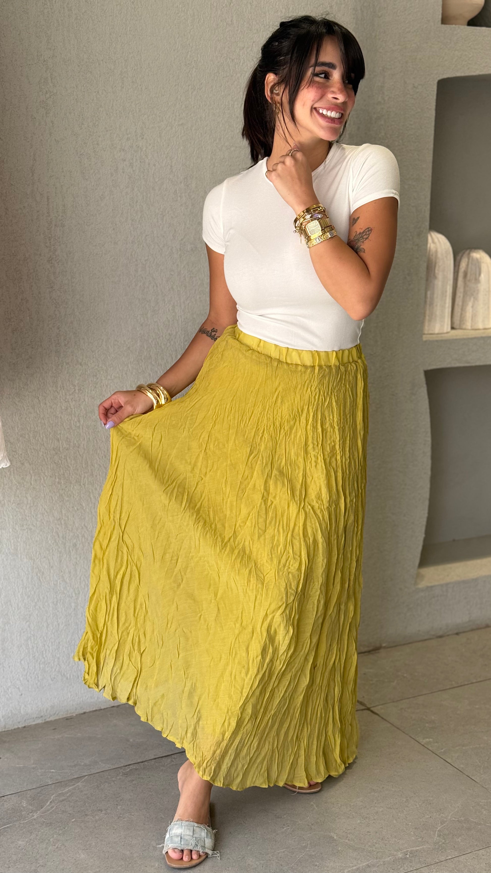 Crinkle Skirt - Light Mustard