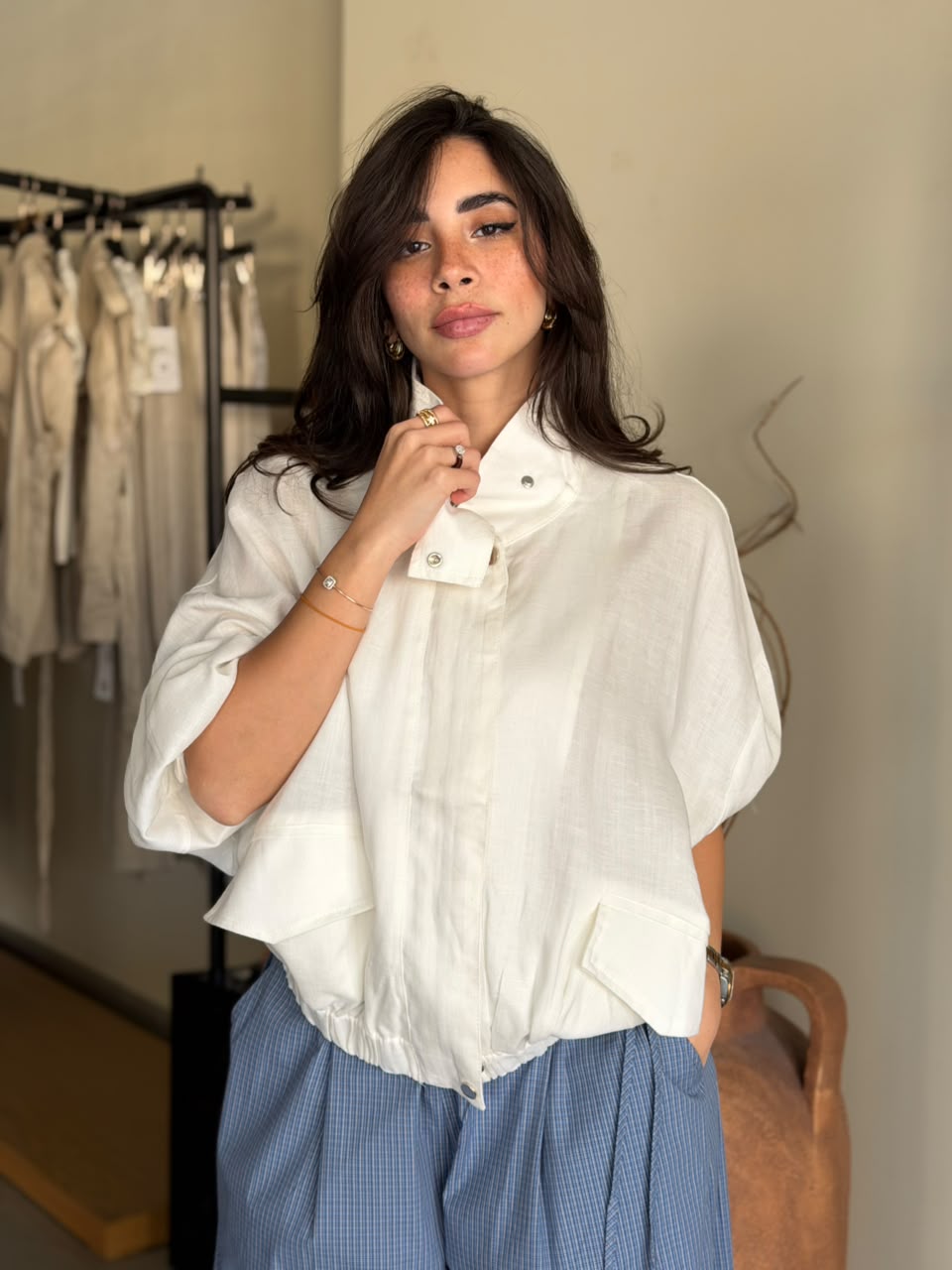 linen bomber - White