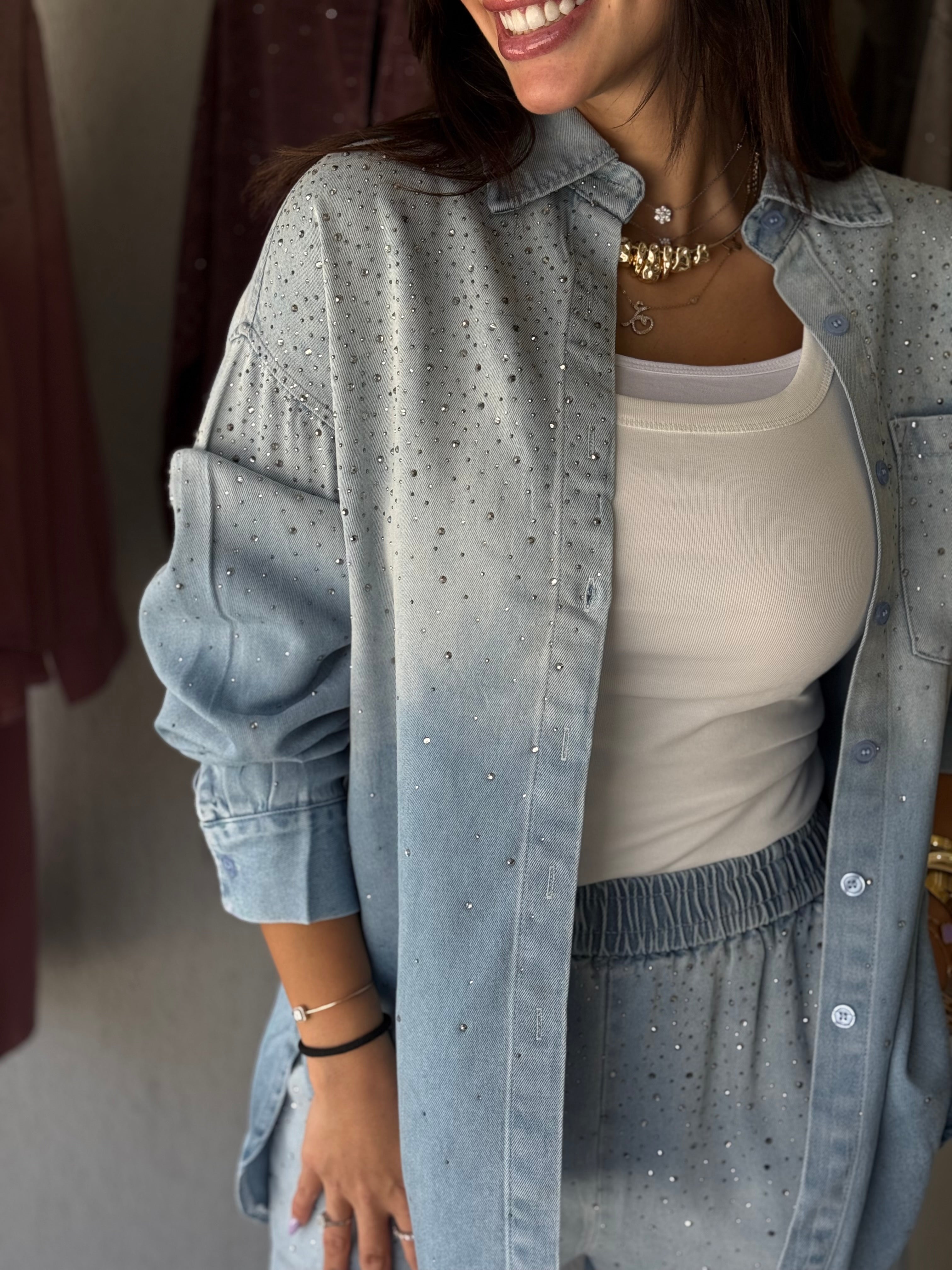 Rhinestone soft denim set