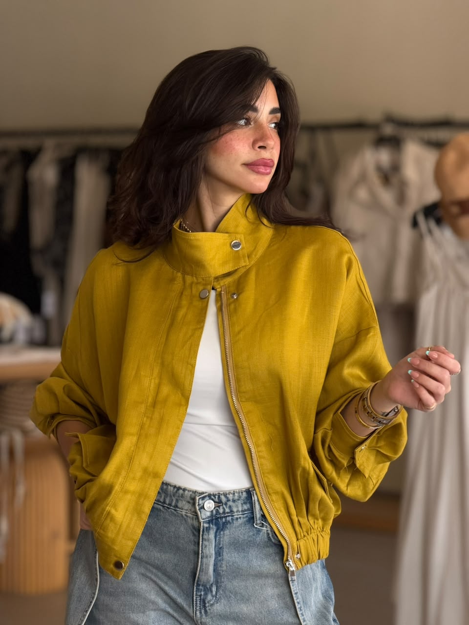 linen bomber - Mustard