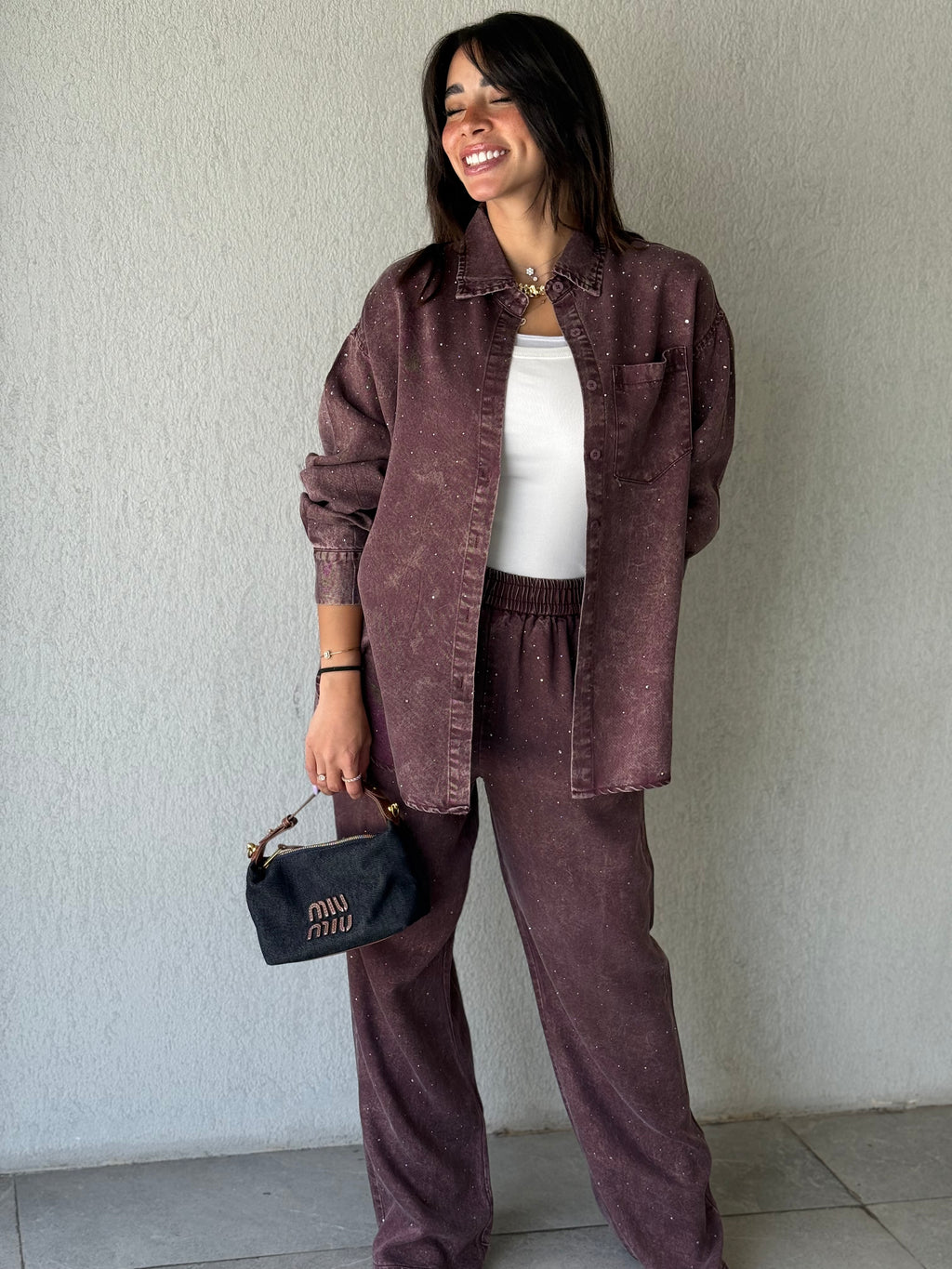Rhinestone soft denim set