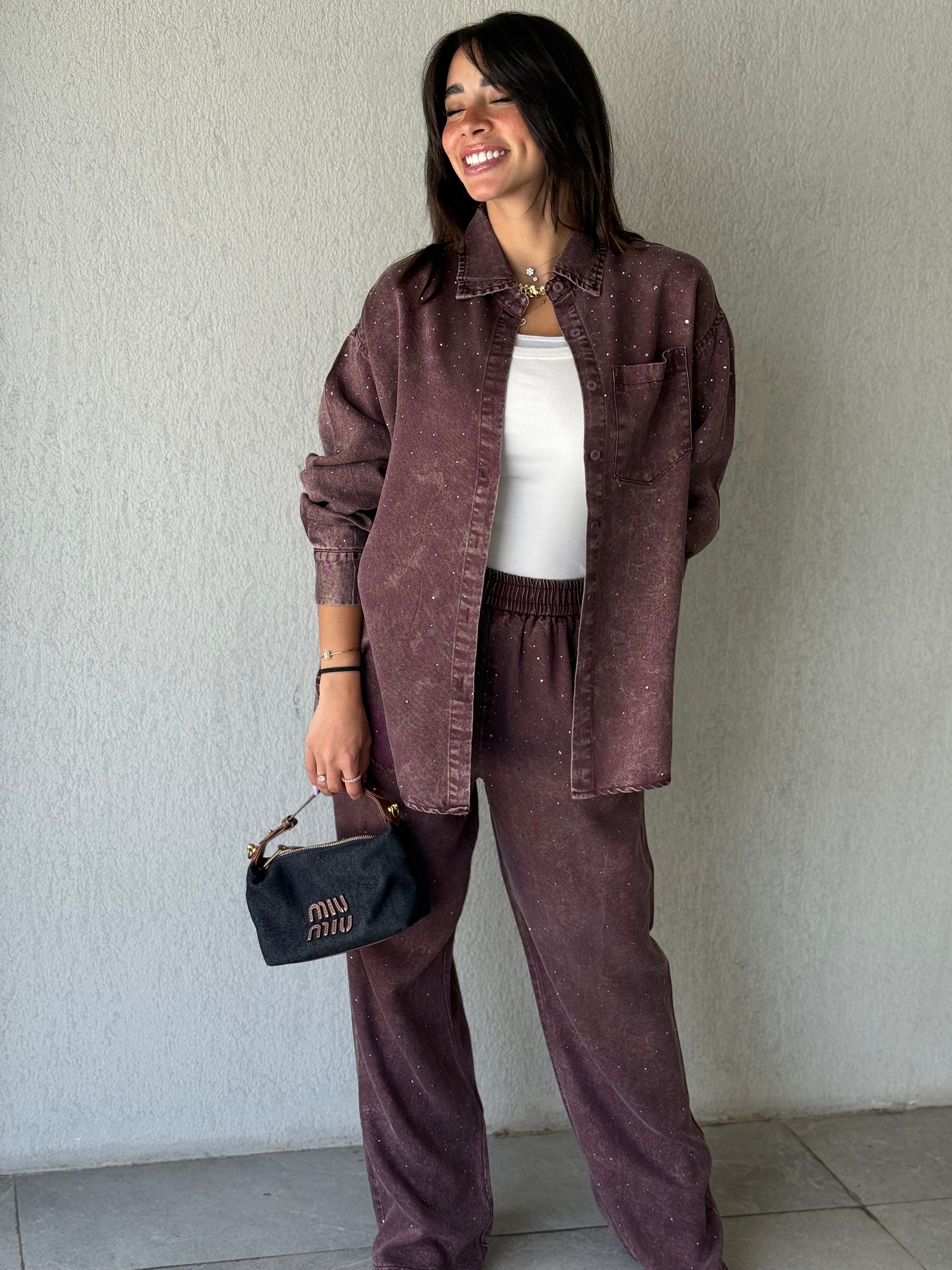 Rhinestone soft denim set