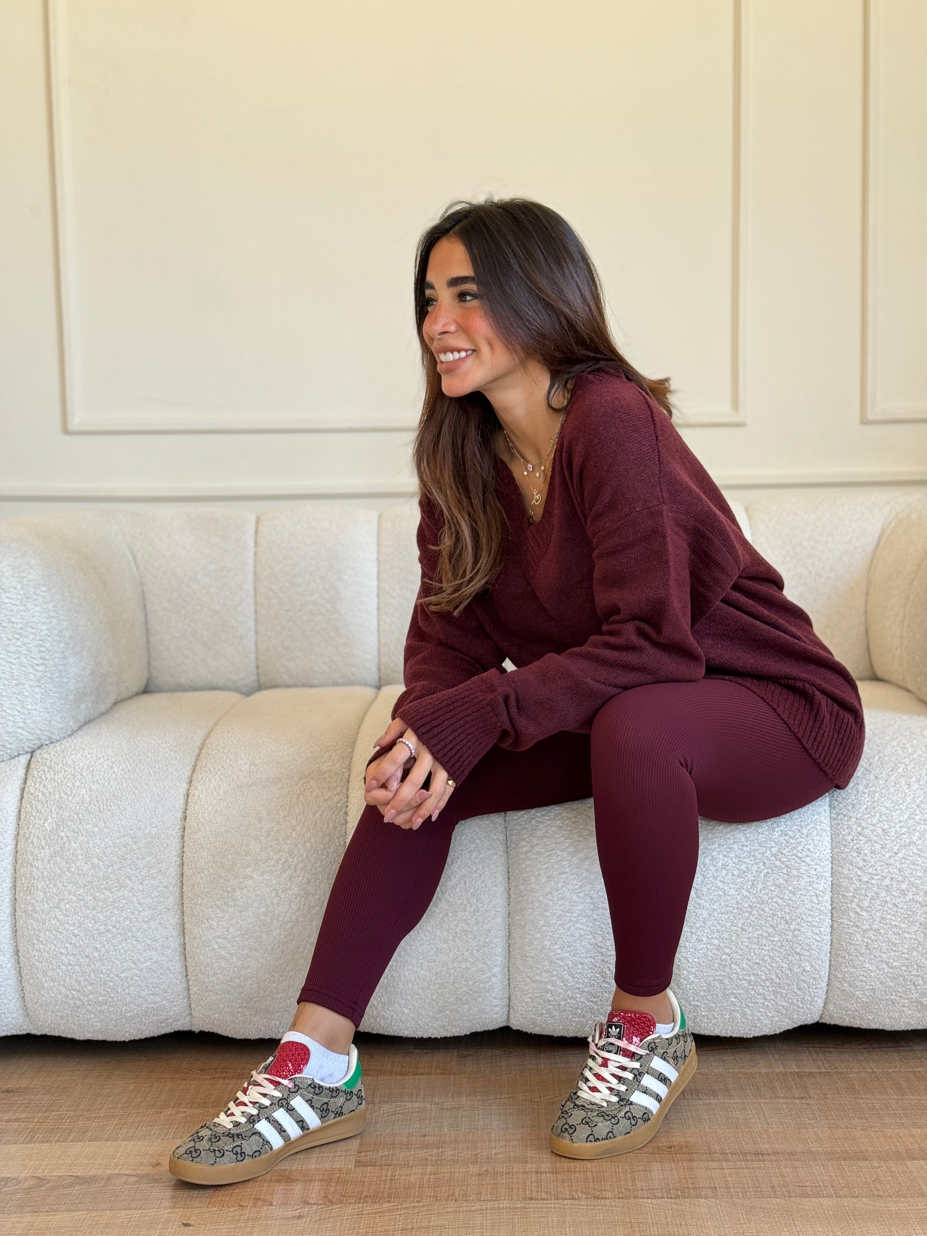 Bigsize Fleece Leggings-Burgundy