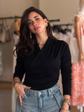Black  long-sleeved wrap top