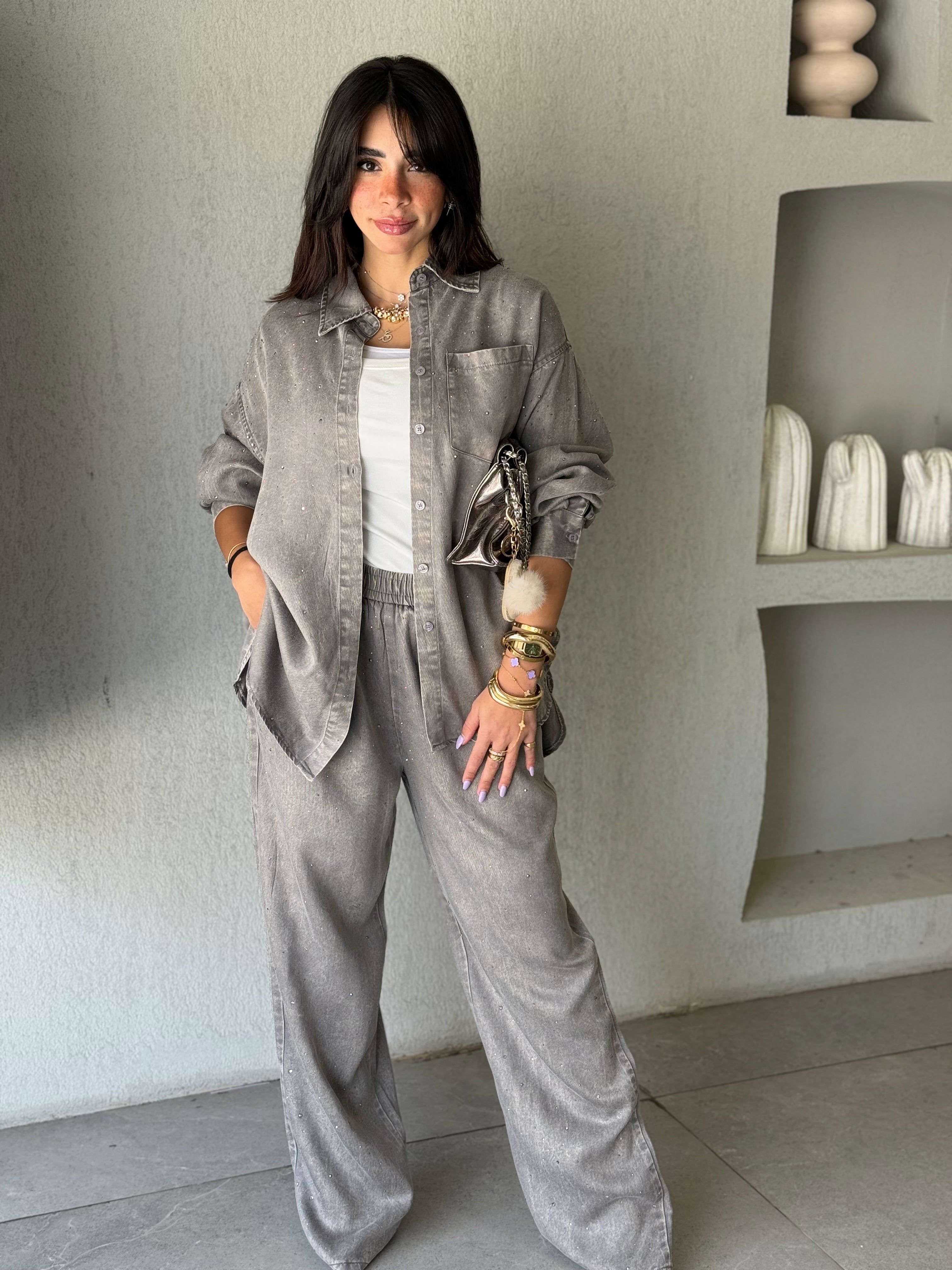 Rhinestone soft denim set
