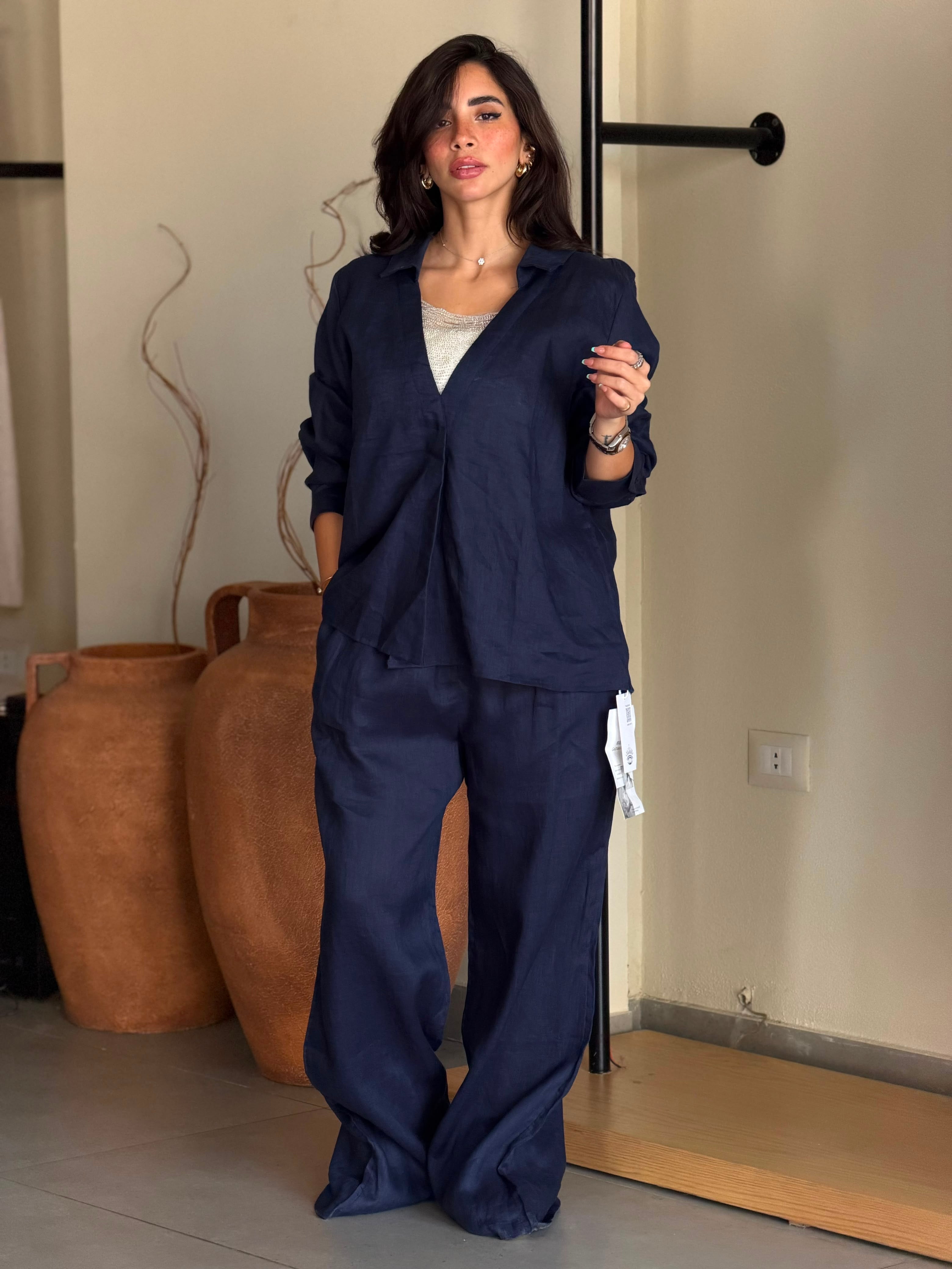 Pure linen set - navy