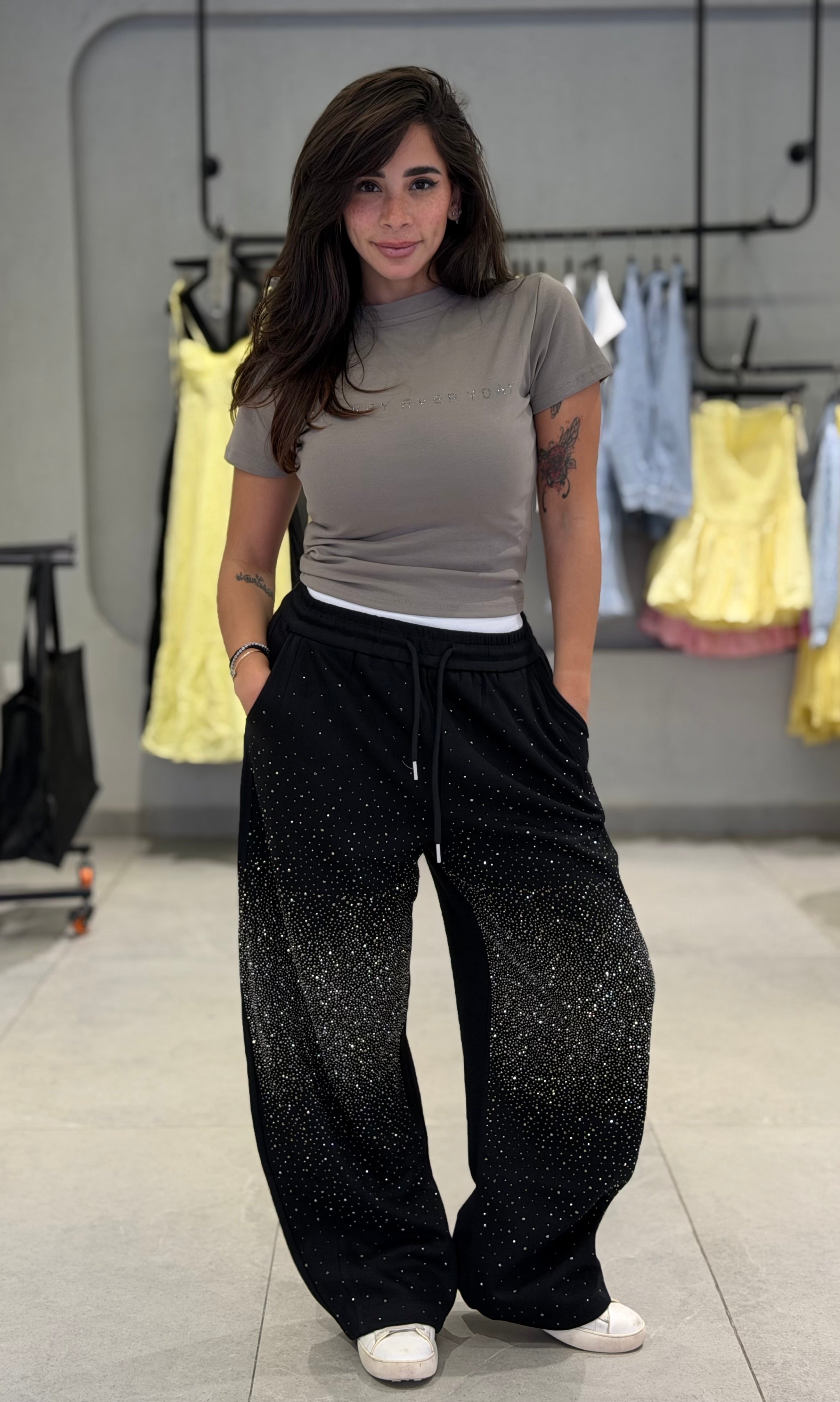 Rhinestone Sweatpants - Black