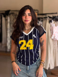 Navy striped jersey top
