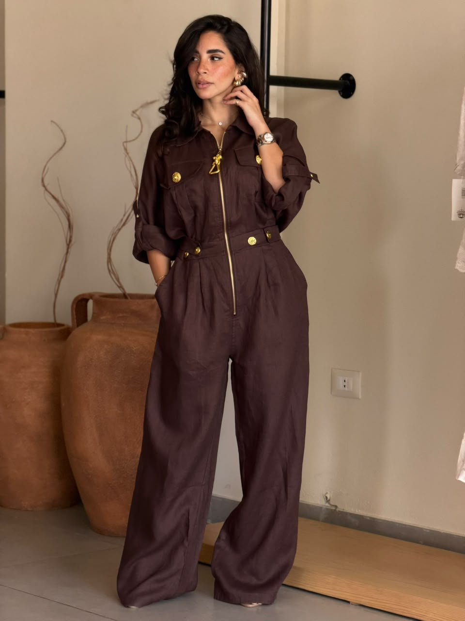 Linen Jumpsuit - Brown