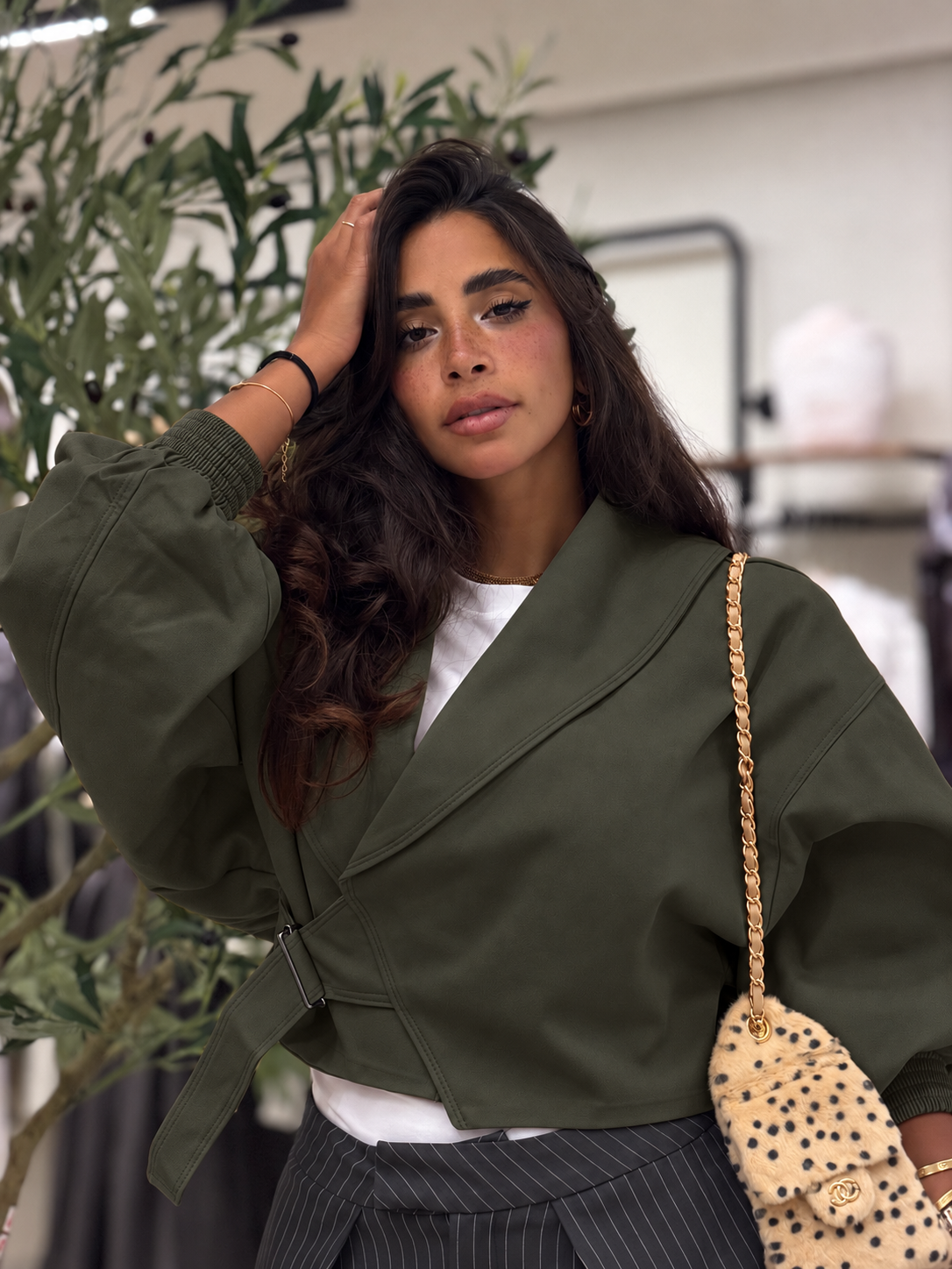 Trench Cropped Jacket - Olive