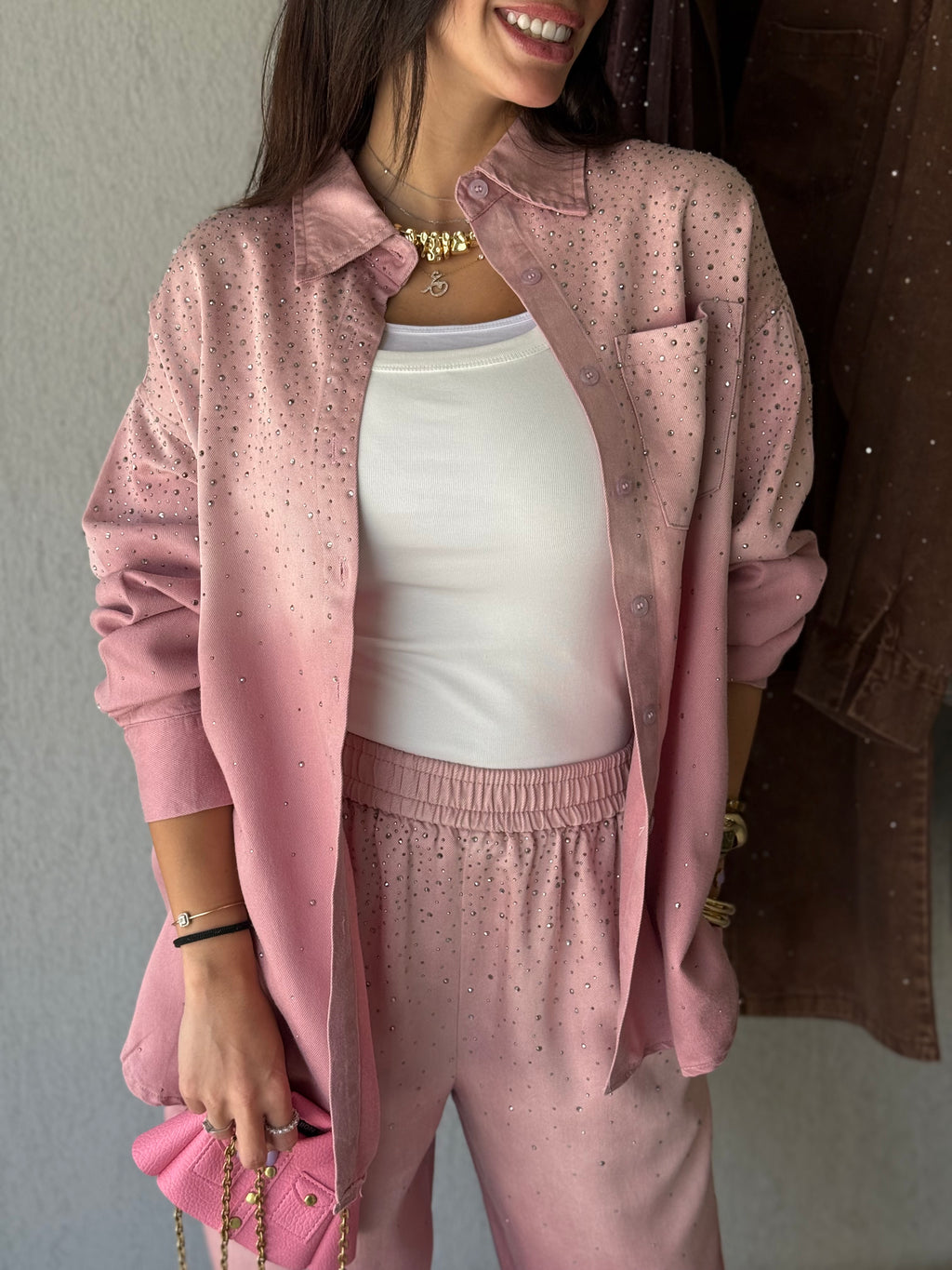 Rhinestone soft denim set