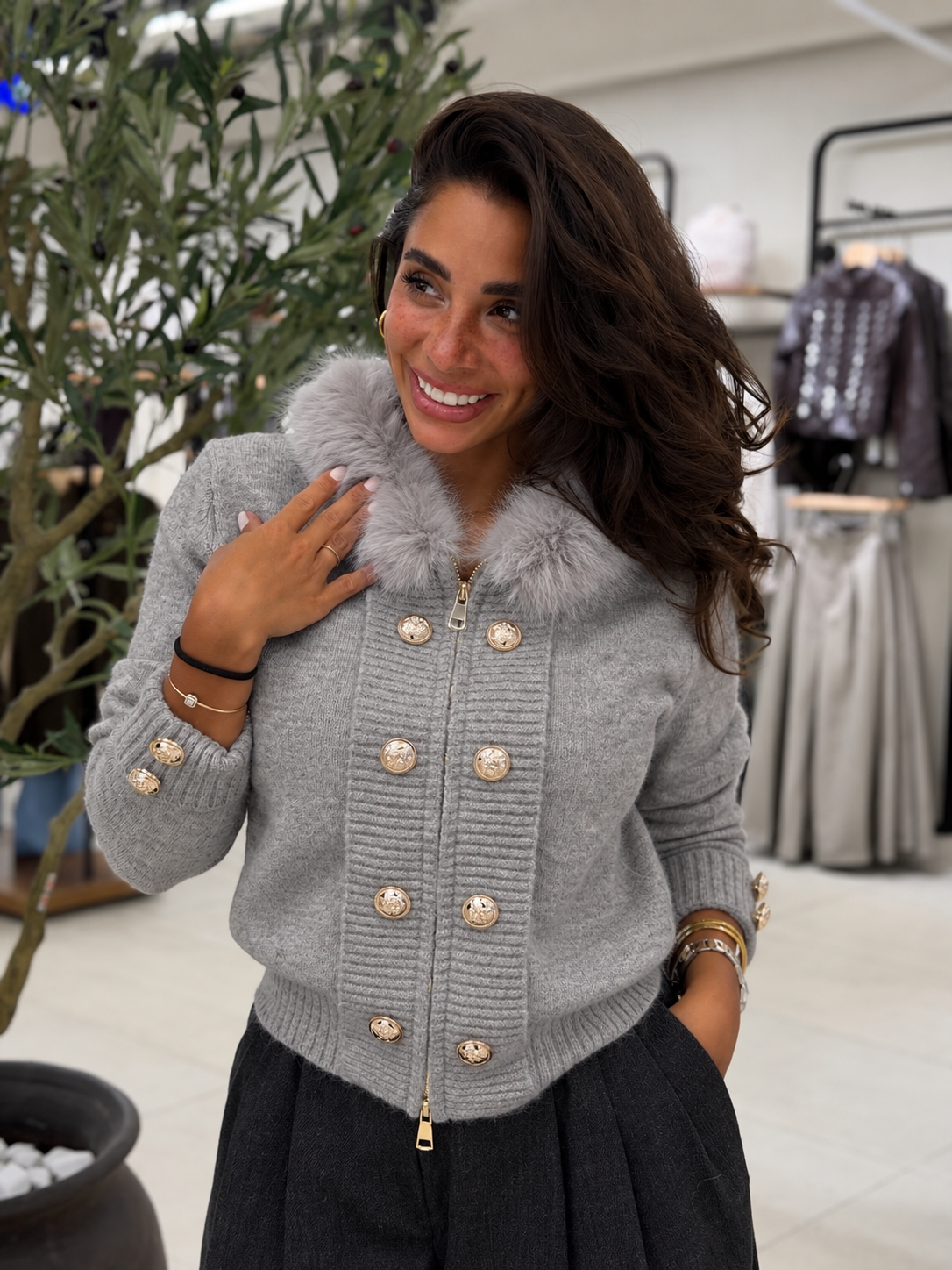 Golden Button Jacket - Grey