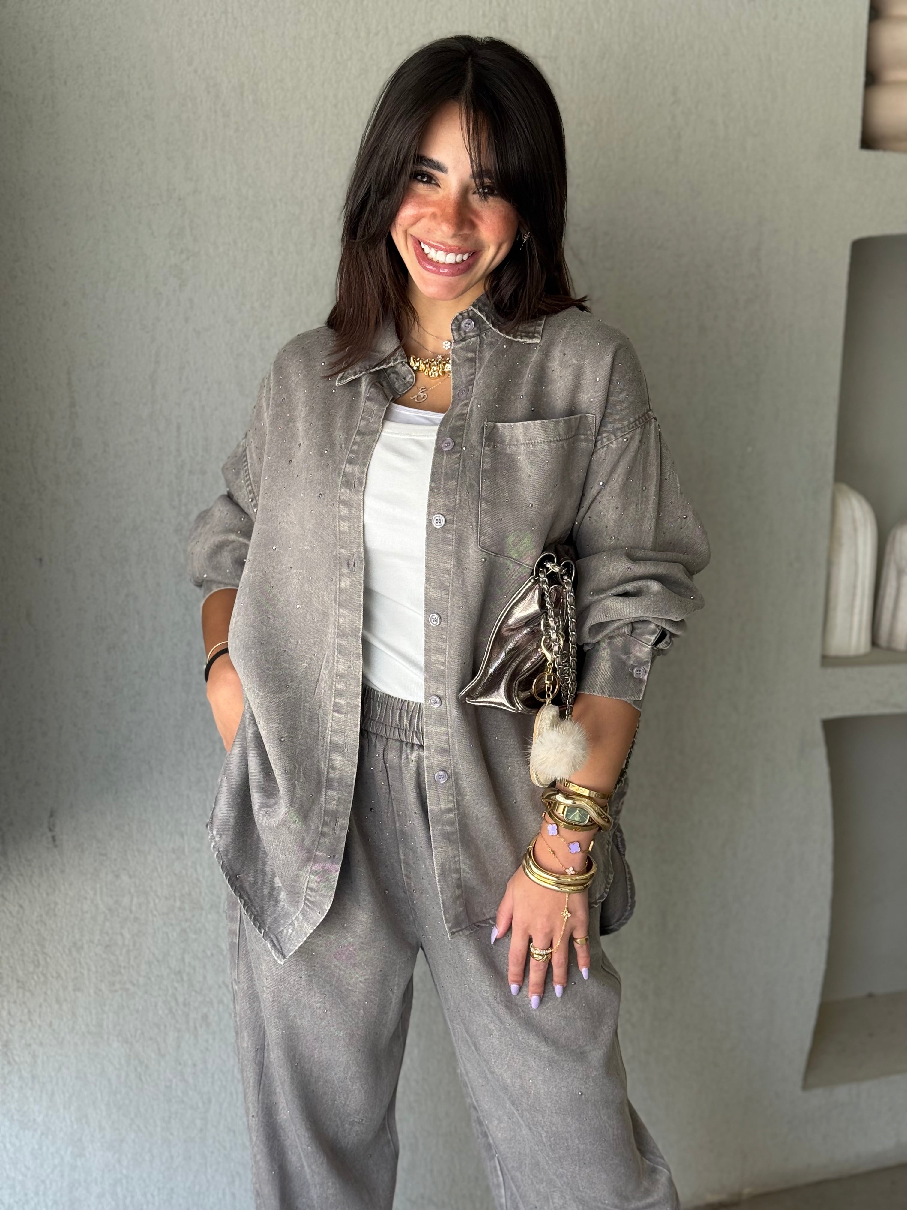 Rhinestone soft denim set