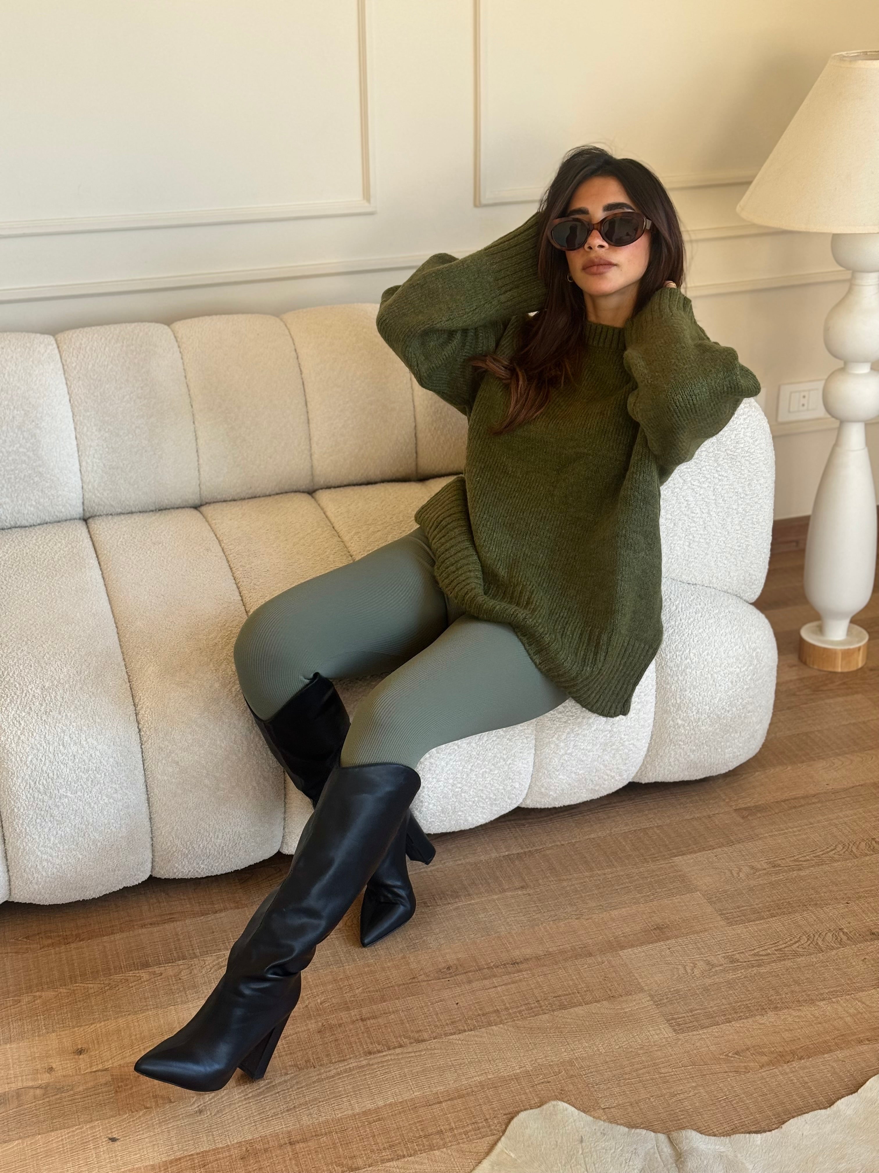 Bigsize Fleece Leggings-Olive