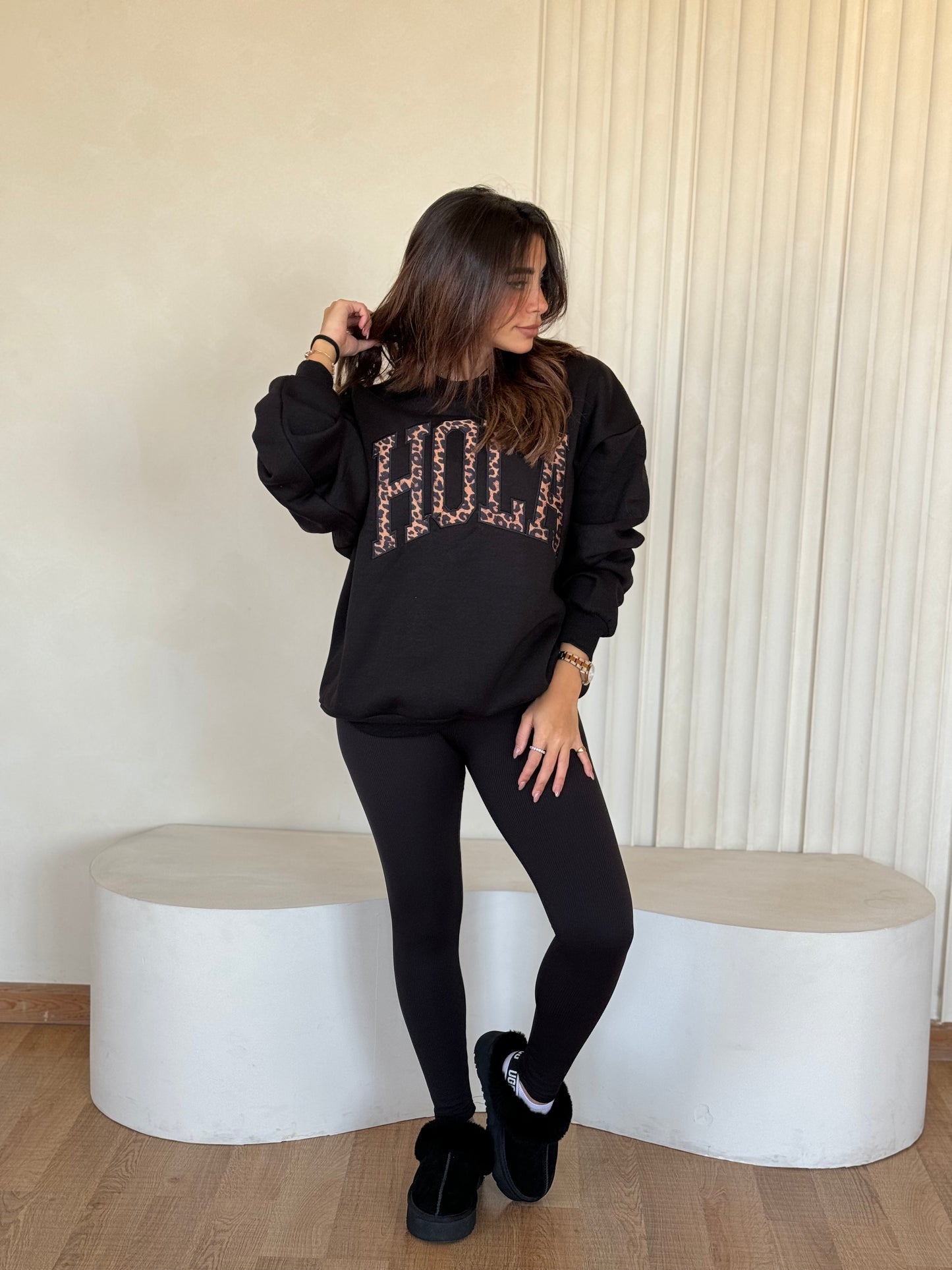 Bigsize Fleece Leggings-Black