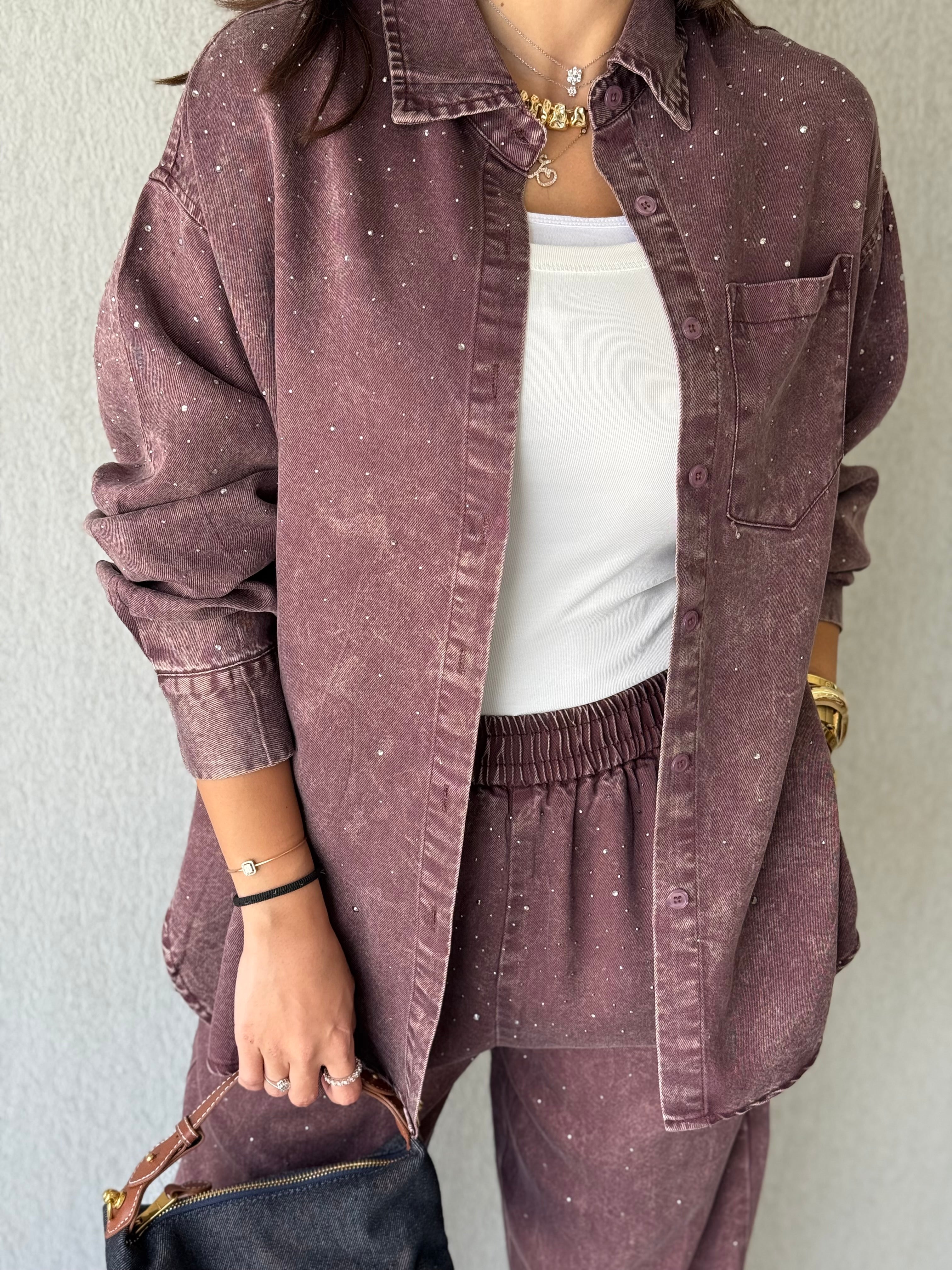 Rhinestone soft denim set