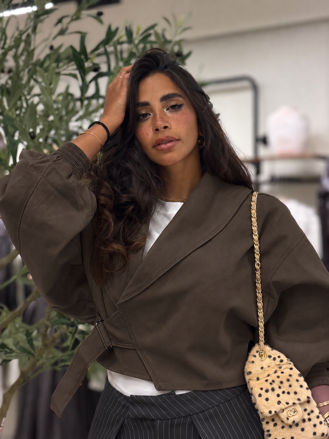 Trench Cropped Jacket - Brown