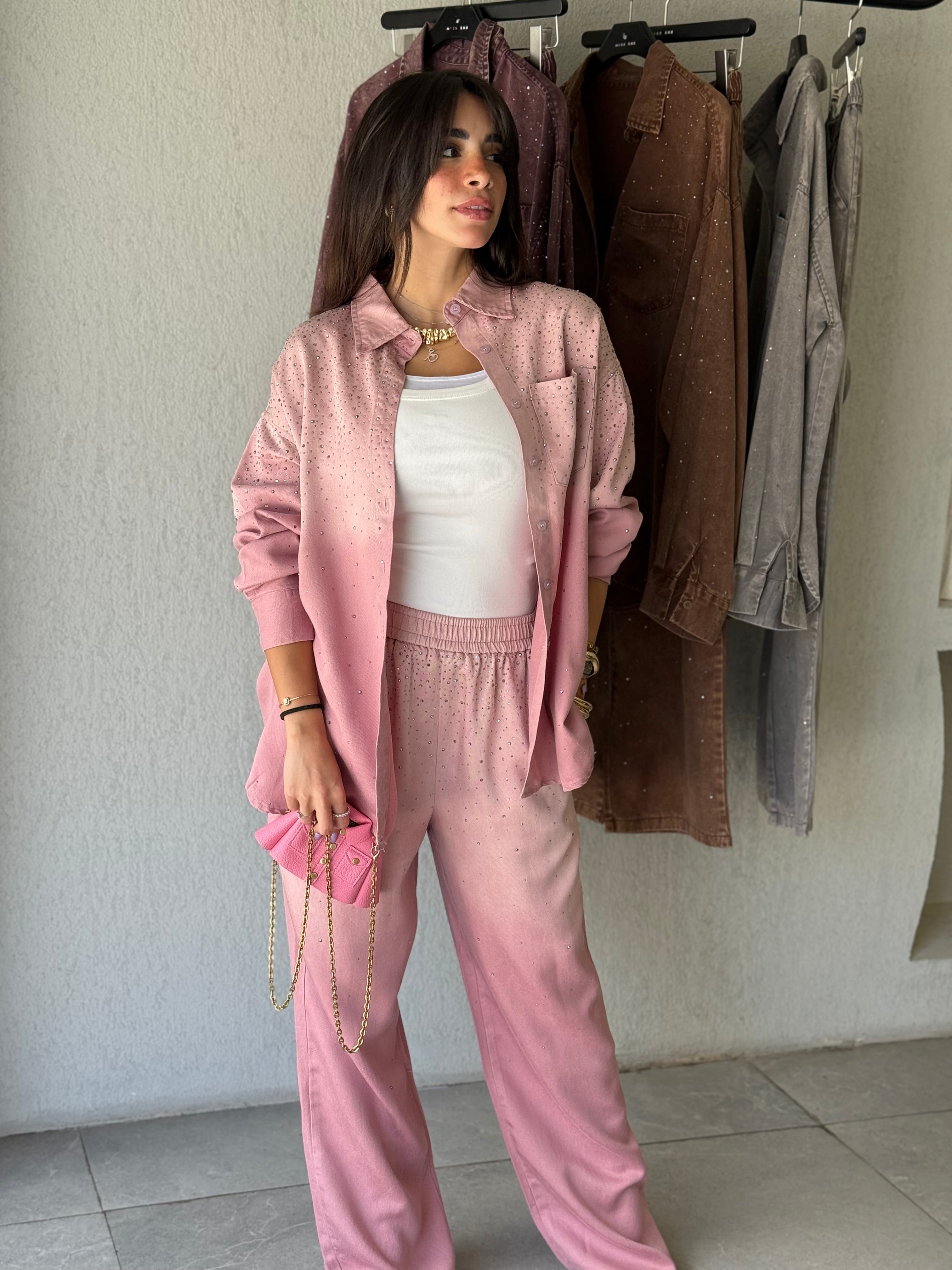 Rhinestone soft denim set