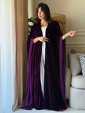 Wide Sleeves Velvet Abaya - Purple