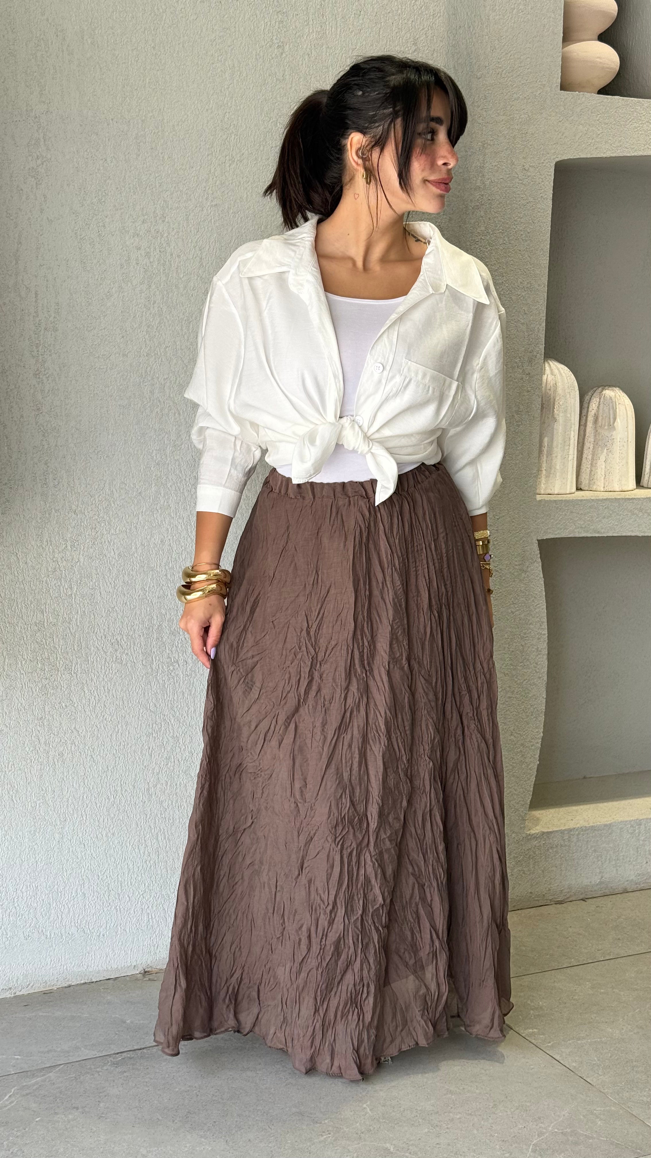 Crinkle Skirt - Brown