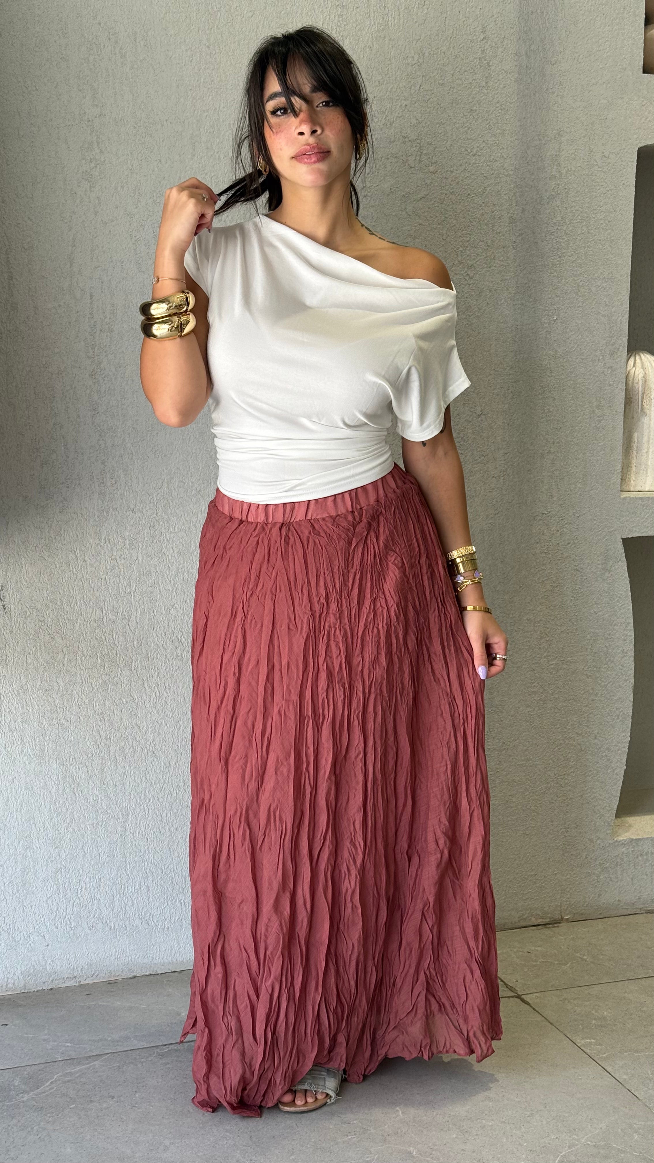 Crinkle Skirt - Dusty Rose