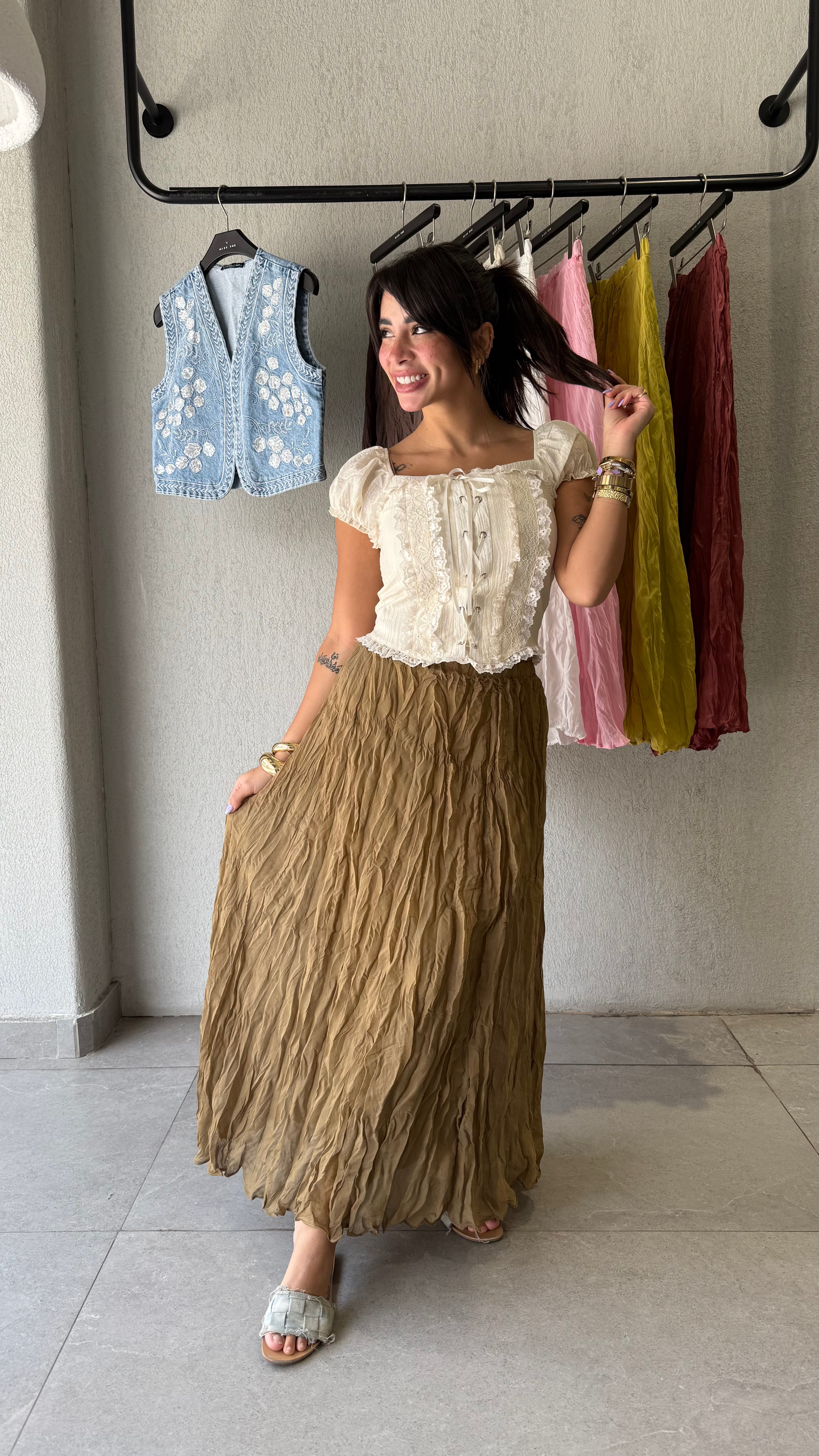 Crinkle Skirt - Mocha