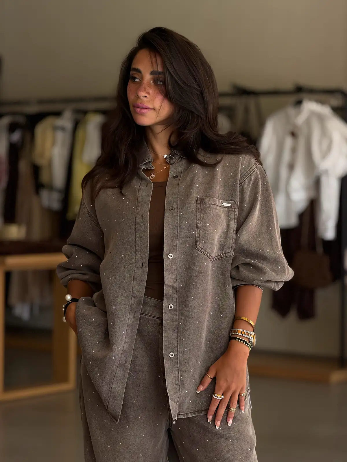 Stress denim set - brown