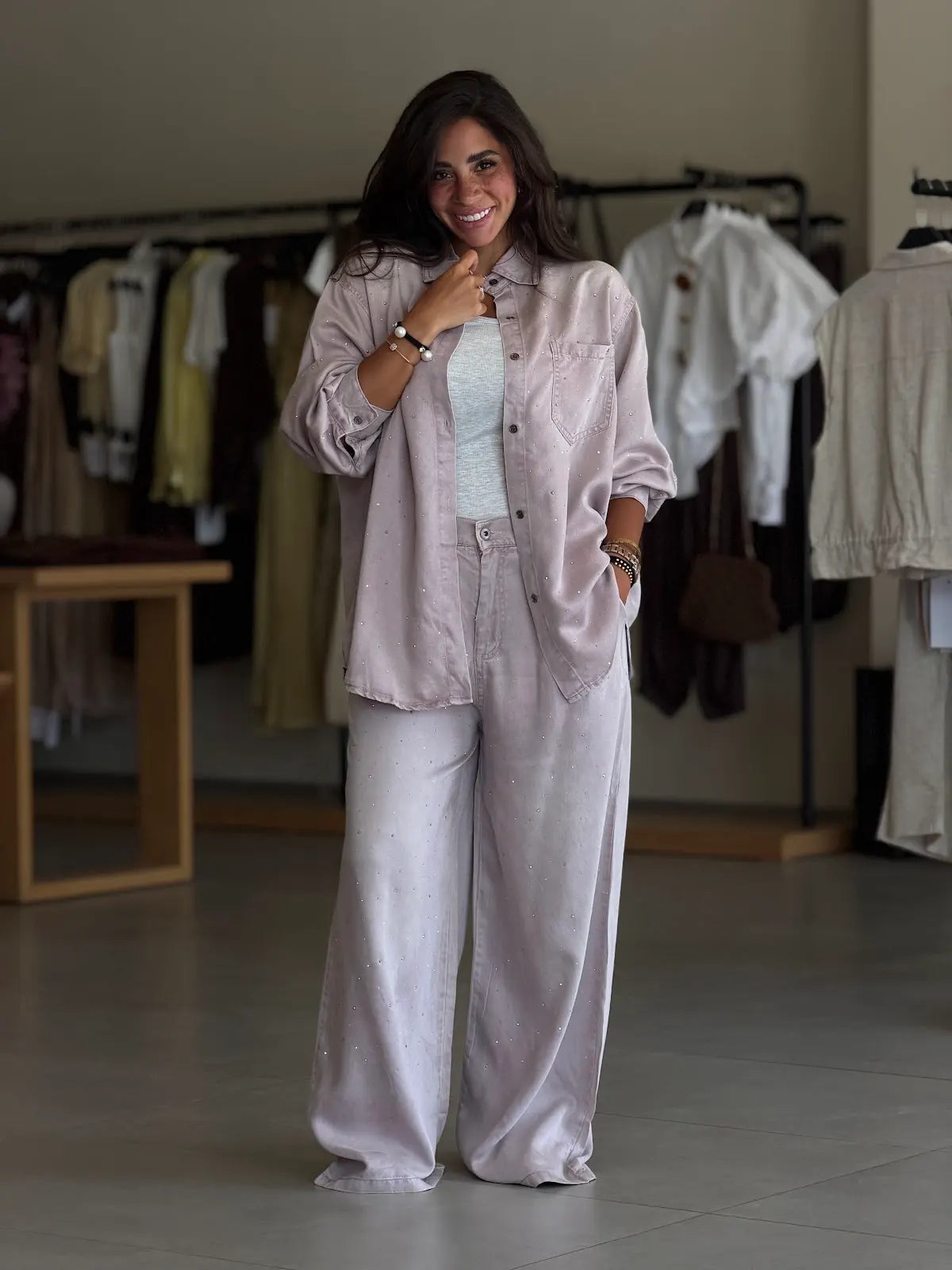 Stress denim set -pink