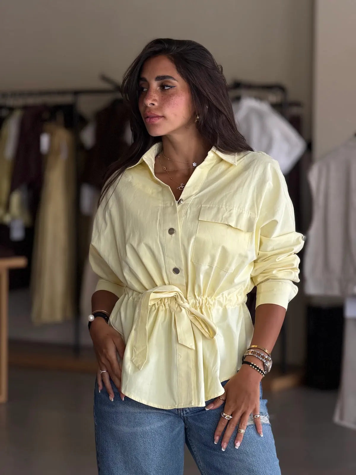 Ruffled Button-Up Shirt - yellow