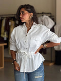 Ruffled Button-Up Shirt -white