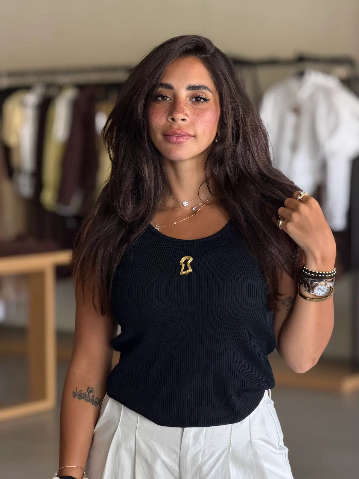 Inspired Gold Keyhole Top in Black