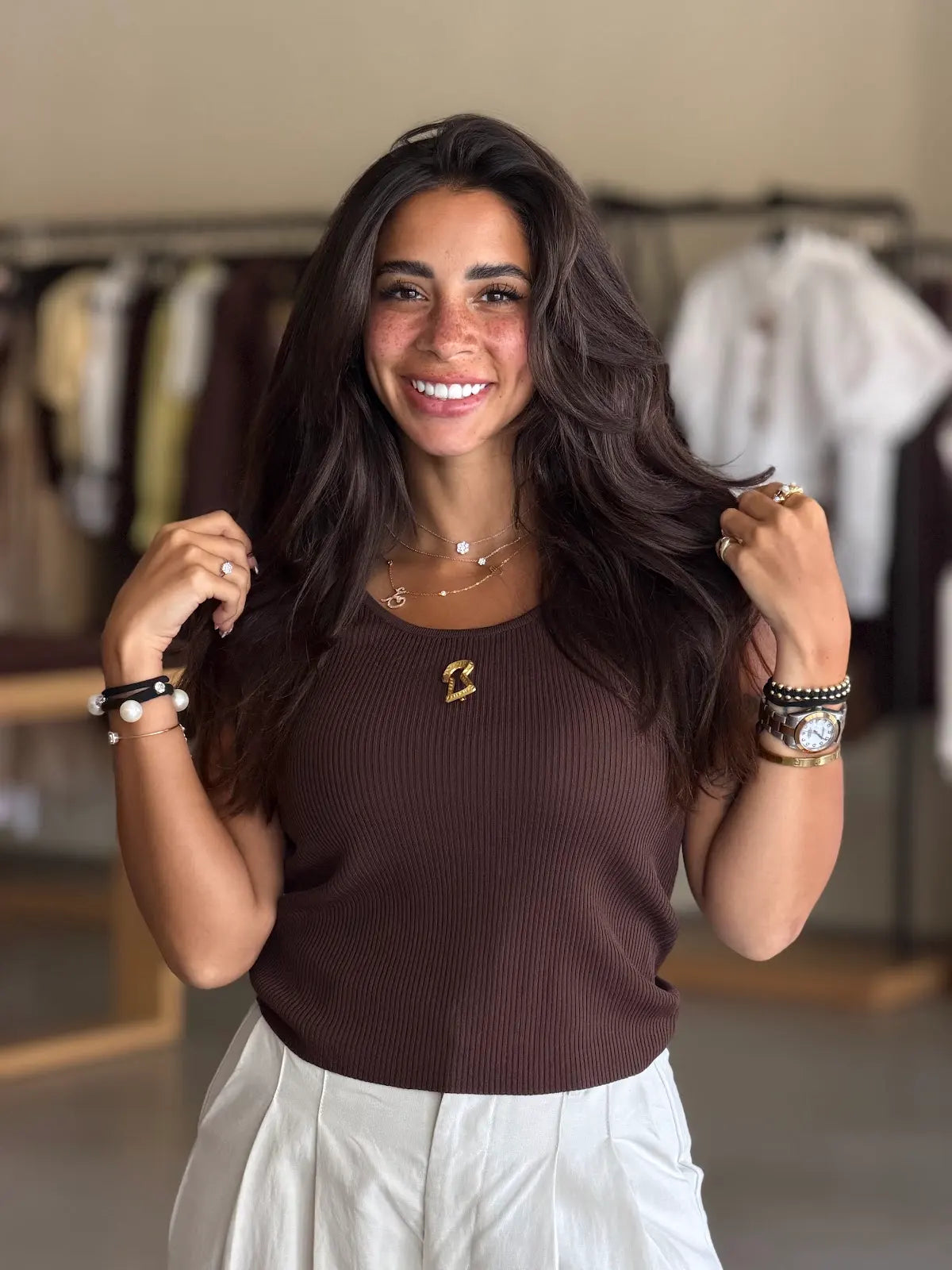 Inspired Gold Keyhole Top in brown