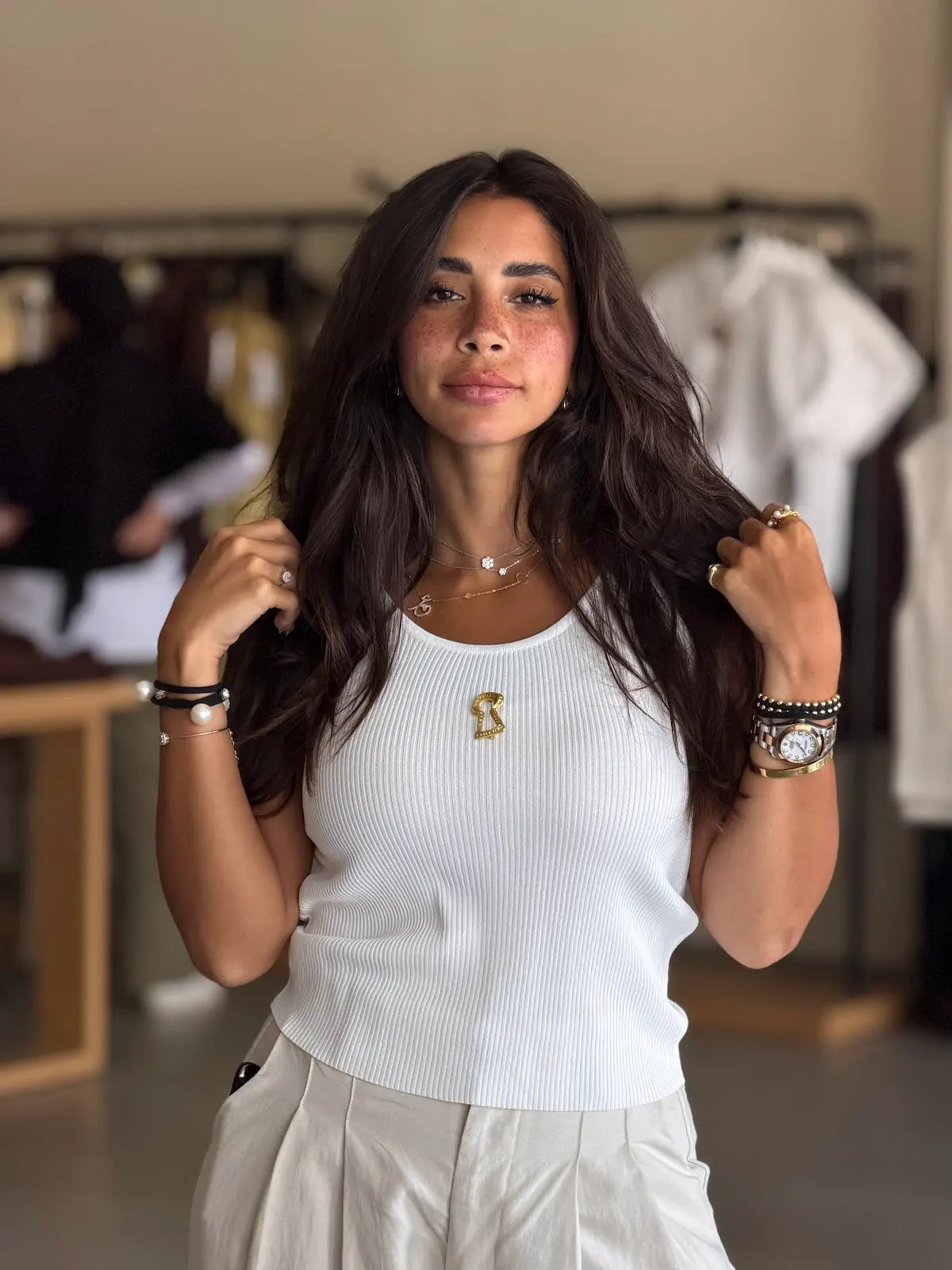 Inspired Gold Keyhole Top in white