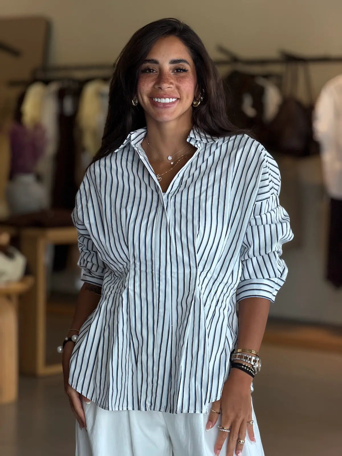 Mix Stripped Shirt -white