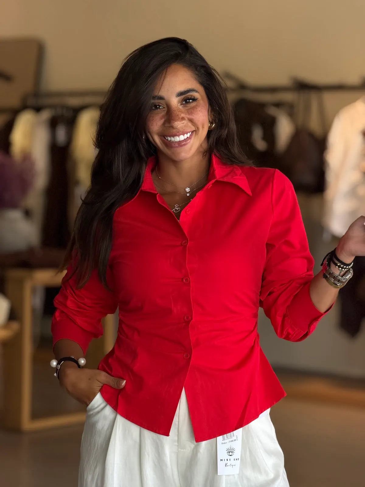 Plain Cropped Shirt - red