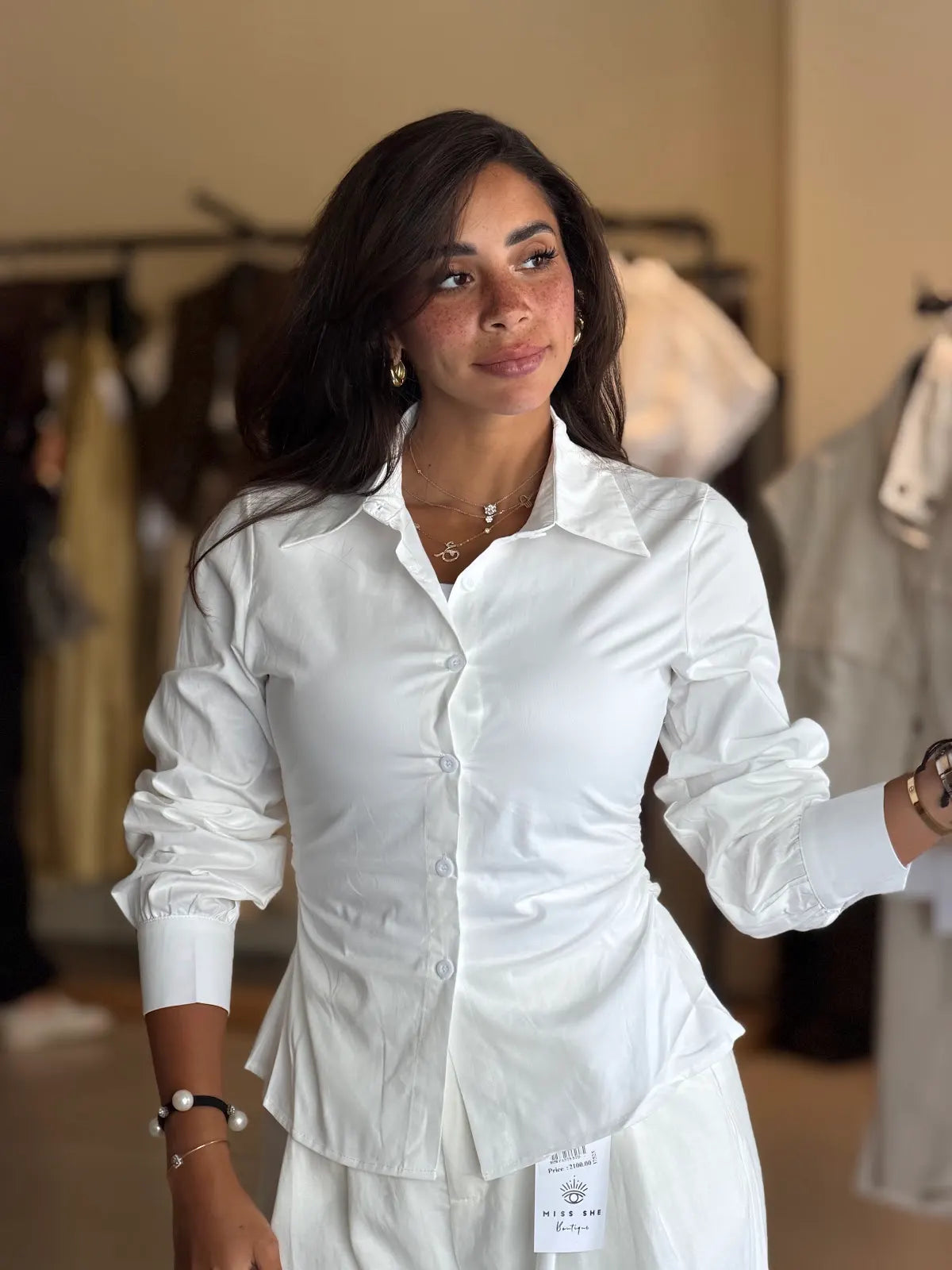 Plain Cropped Shirt - white