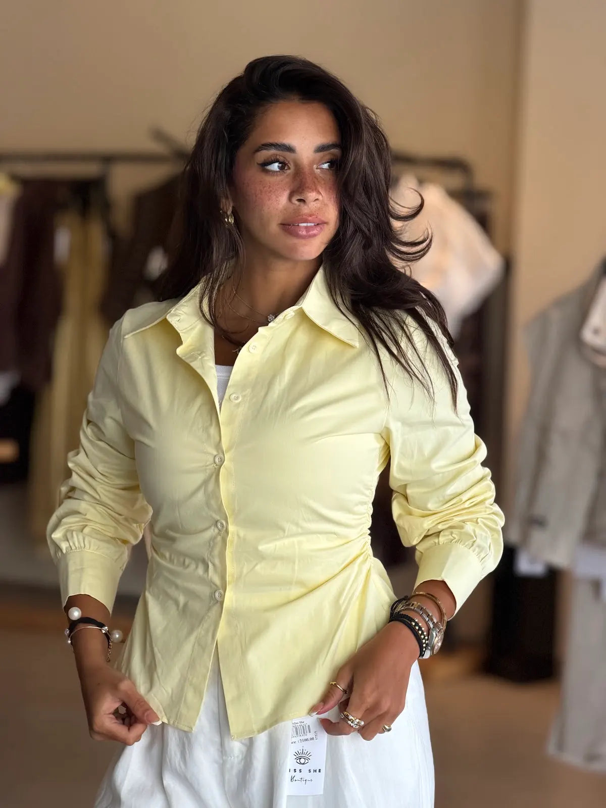 Plain Cropped Shirt -  yellow