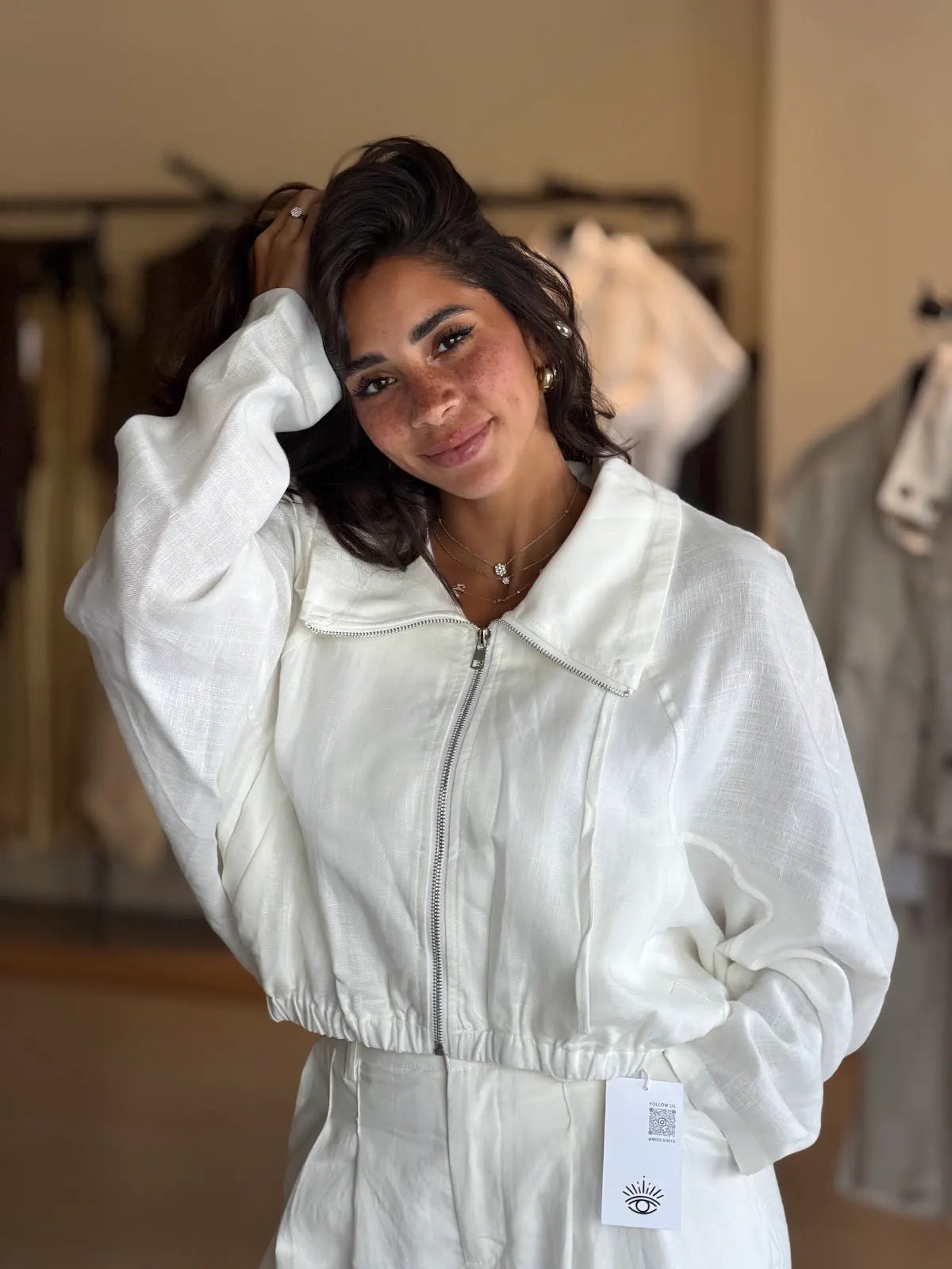 bright white zip-front jacket