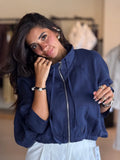 bright navy zip-front jacket