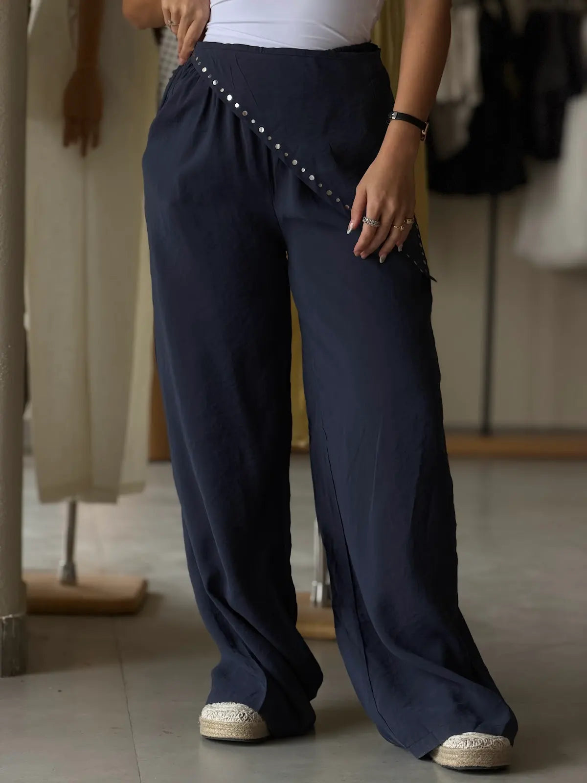 Elegant Linen Pants- Navy
