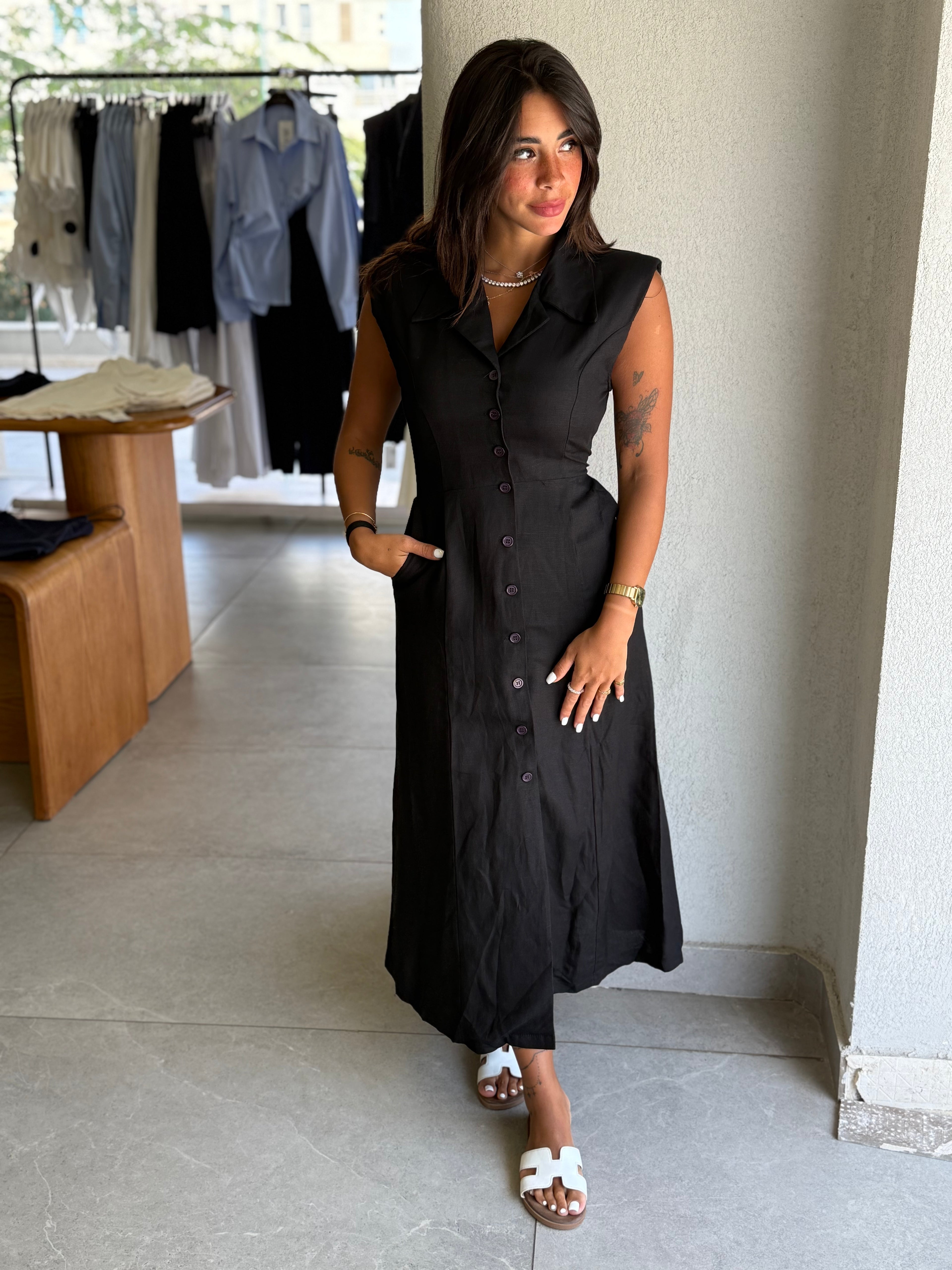 Linen Dress -  Black