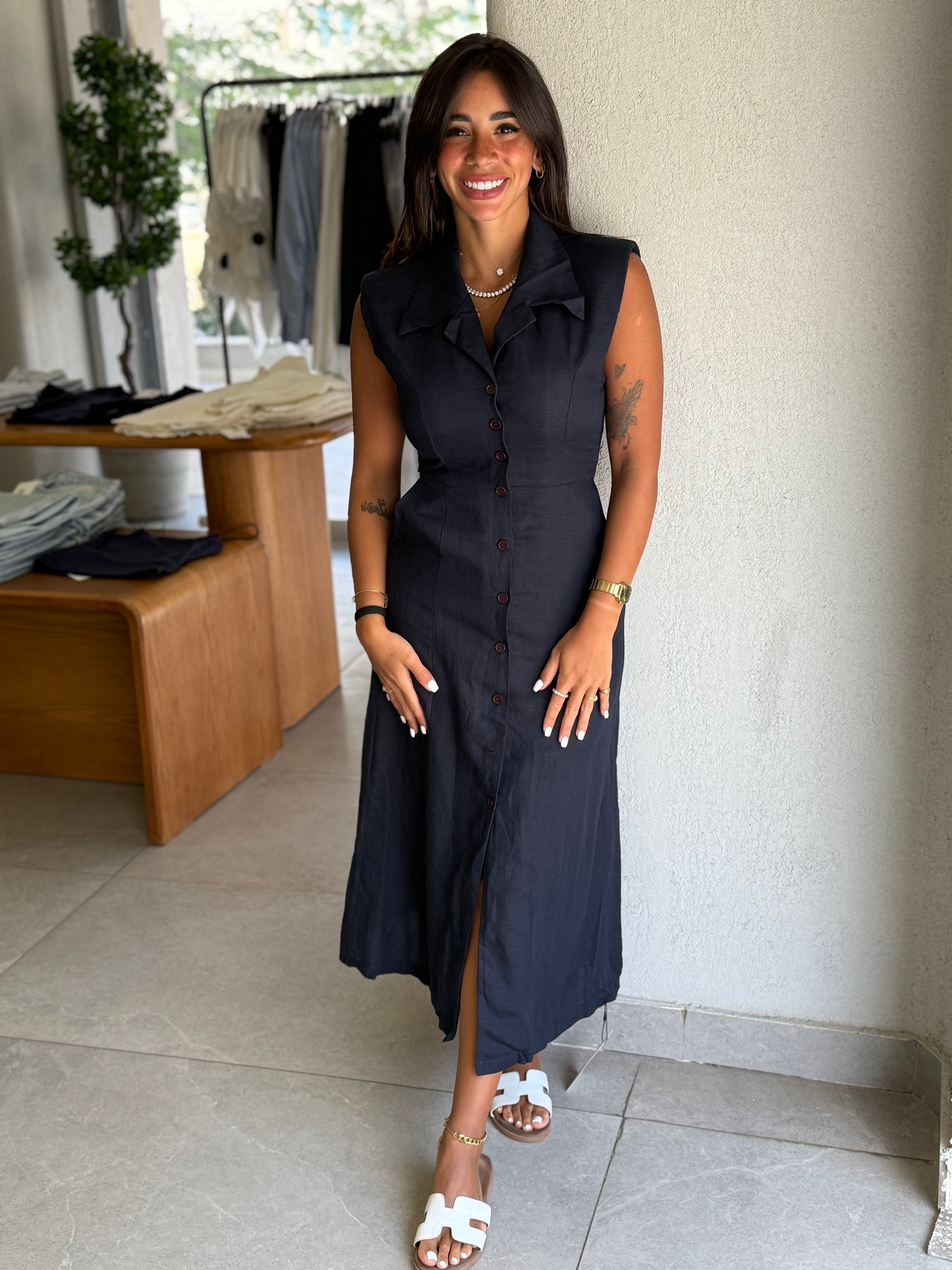 Linen Dress - Navy