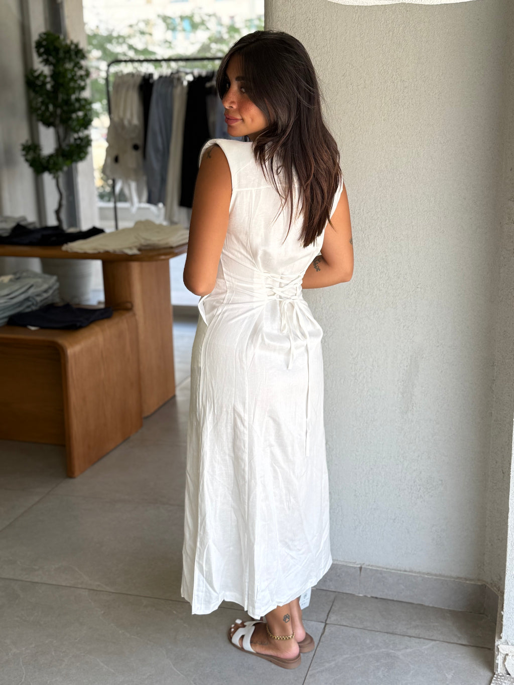 Flowy Gathered Dress - White