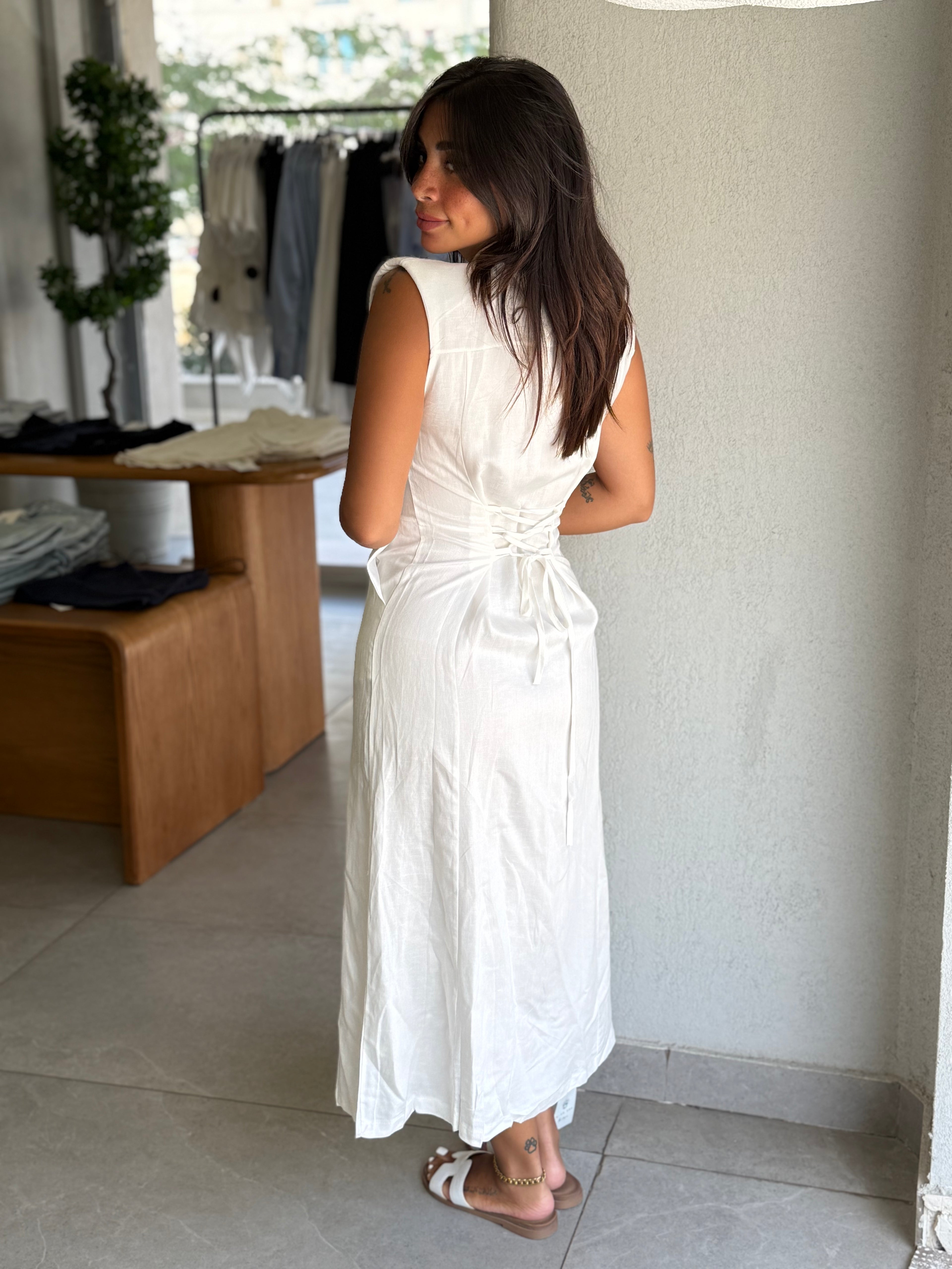 Flowy Gathered Dress - White