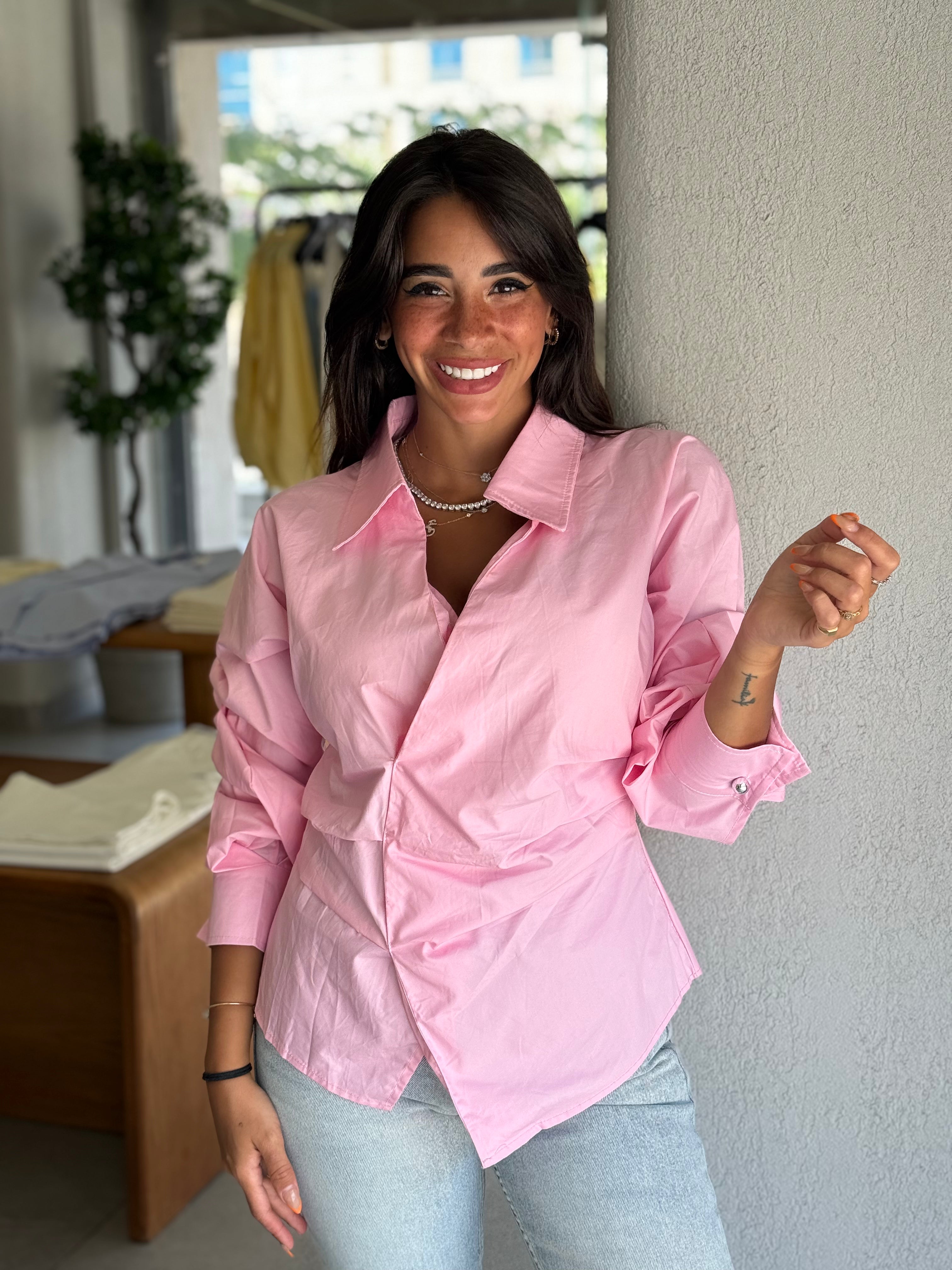 Tied-to-You Cropped Shirt - Pink