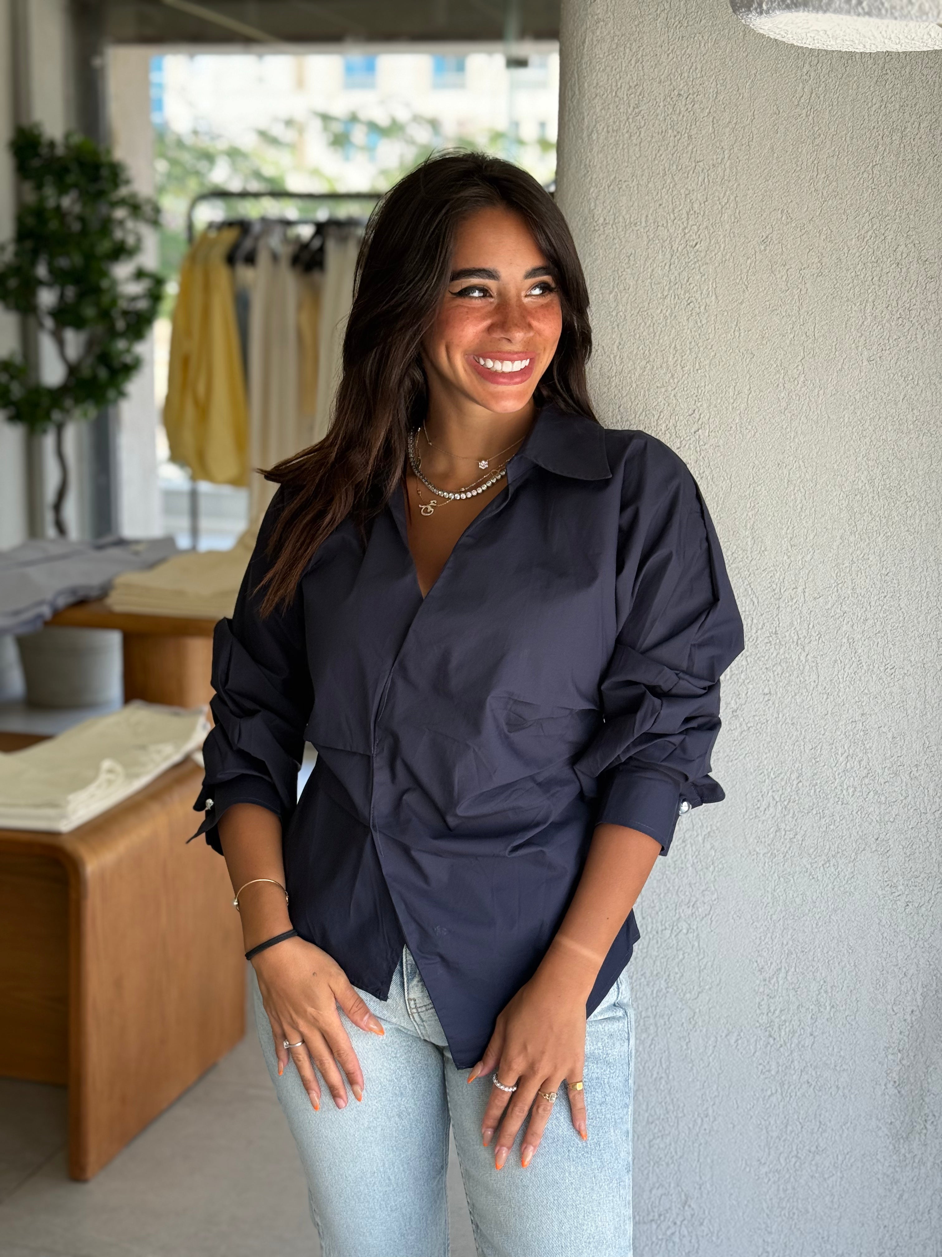 Tied-to-You Cropped Shirt - Navy