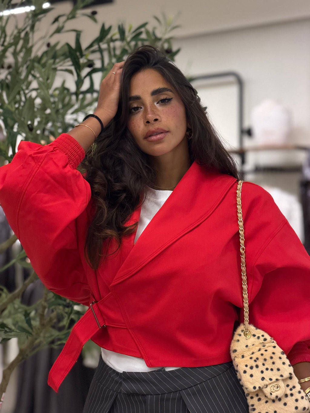 Trench Cropped Jacket - Red
