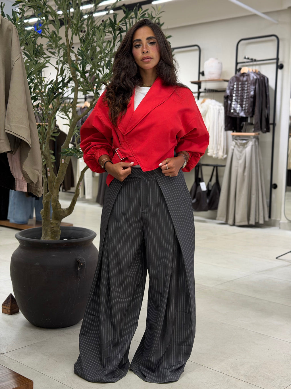Trench Cropped Jacket - Red